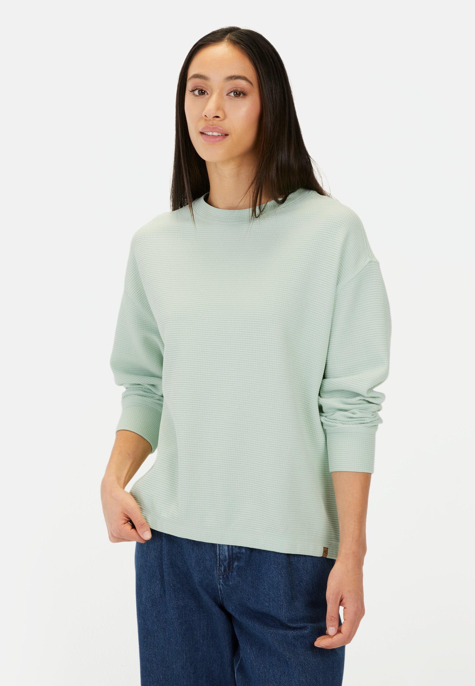 Women Long-sleeve sweatshirt made of pure cotton Light peppermint worn front