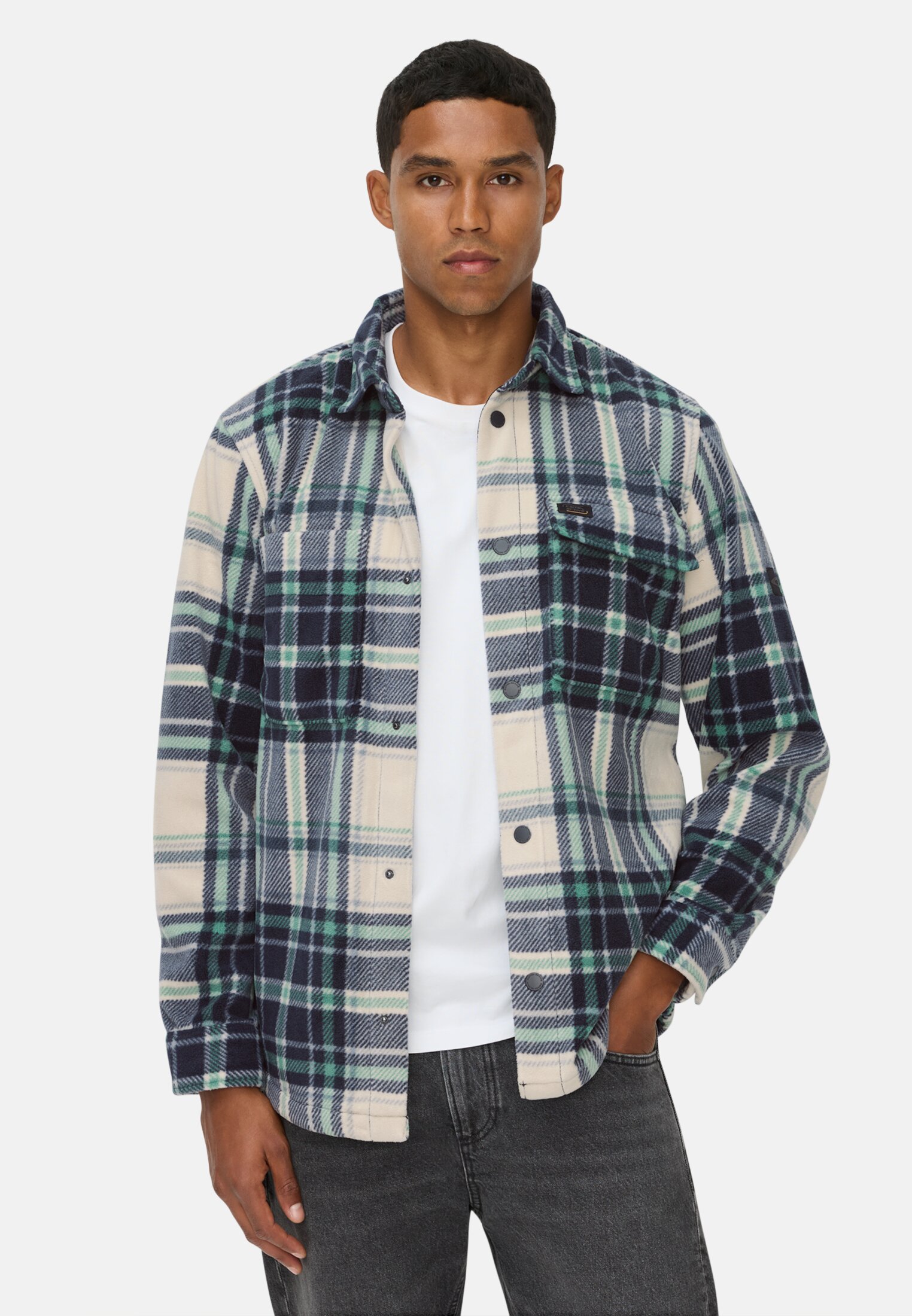 Heren Overshirt met zijzakken Dennengroen gedragen voor