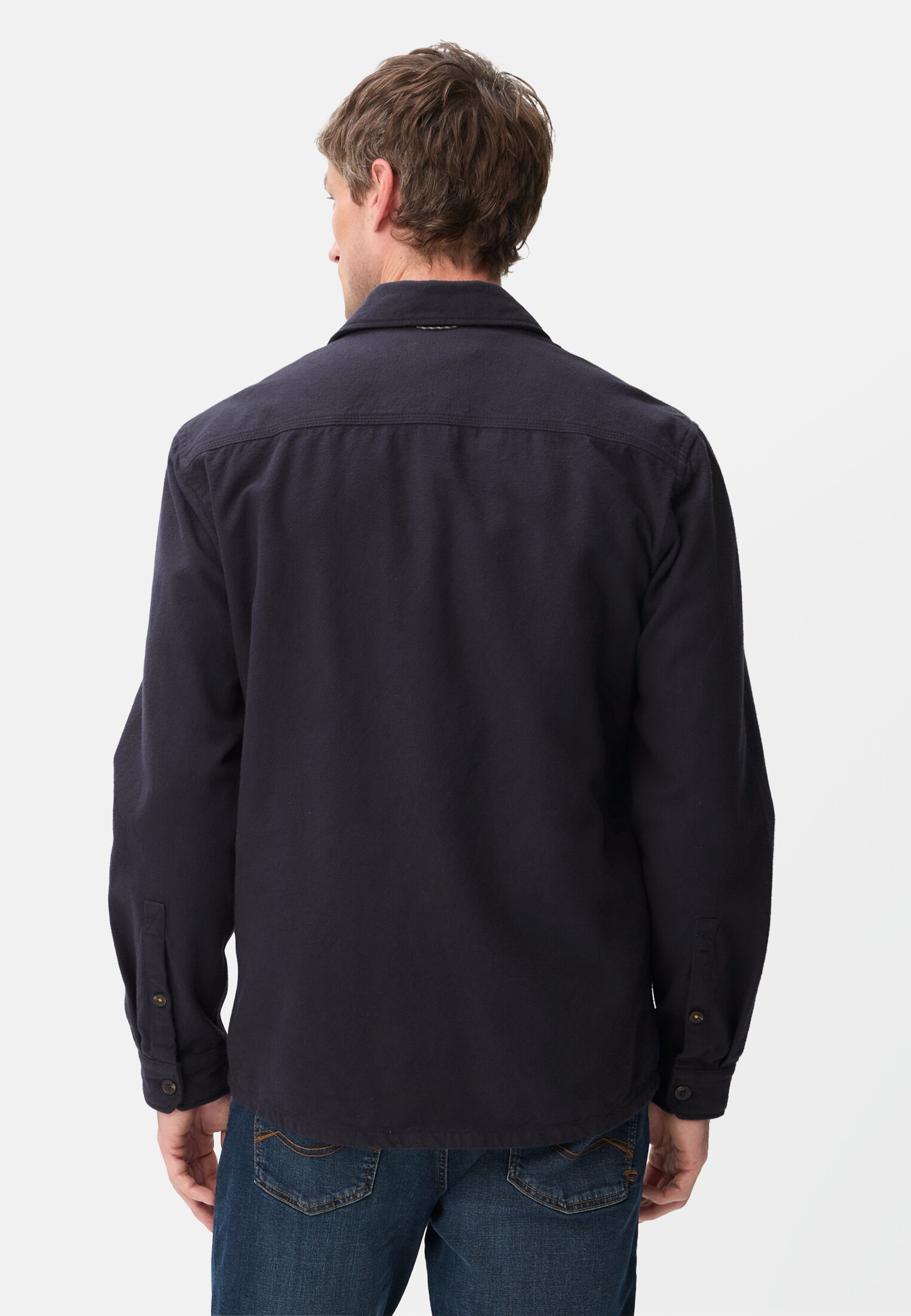 Herren Baumwollhemd mit Brusttasche Navyblau getragen hinten