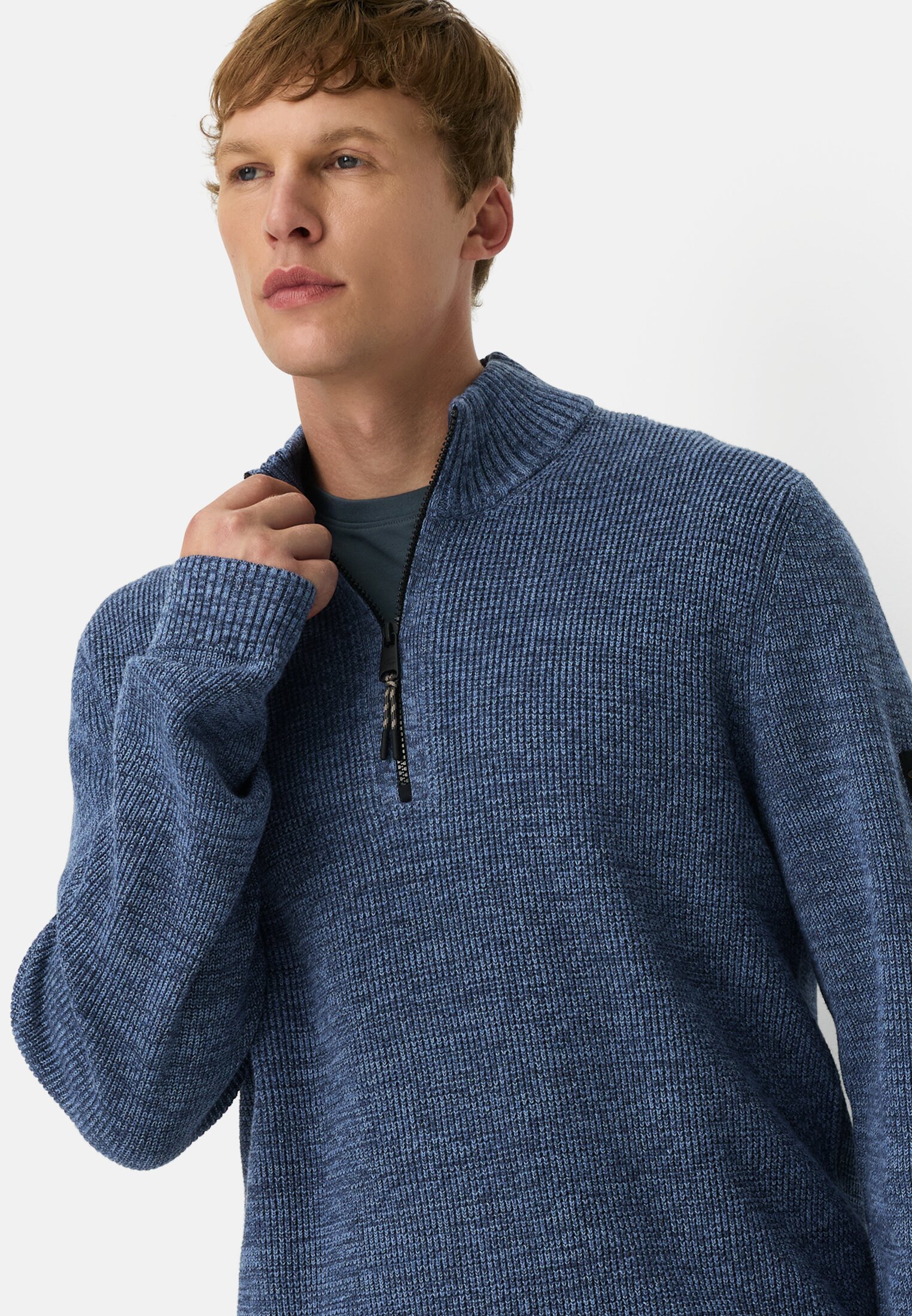 Men Knitted troyer in marled look Ink blue worn emotional