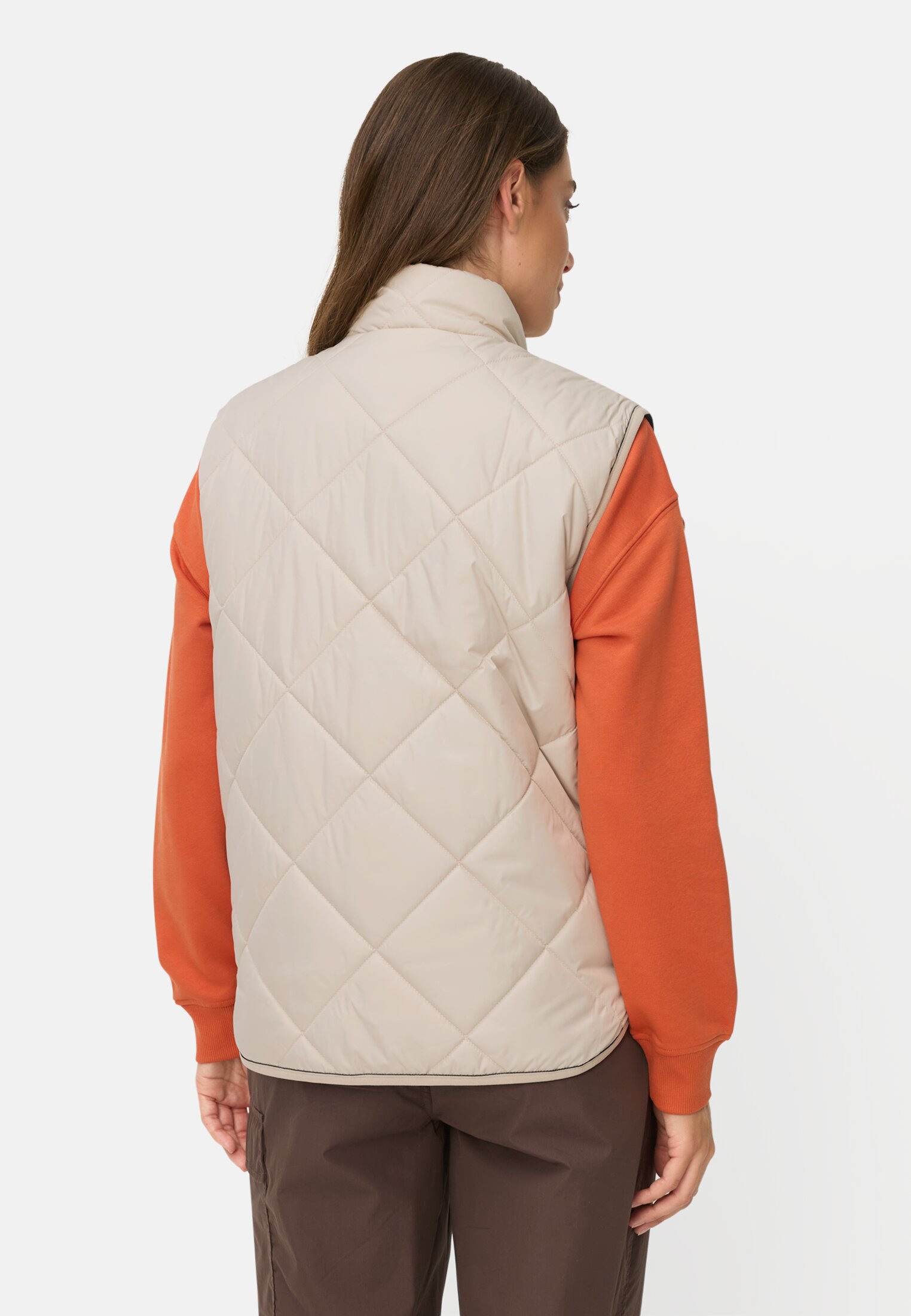 Vrouwen Draagbare bodywarmer met 2-wegs rits Haver gedragen achter