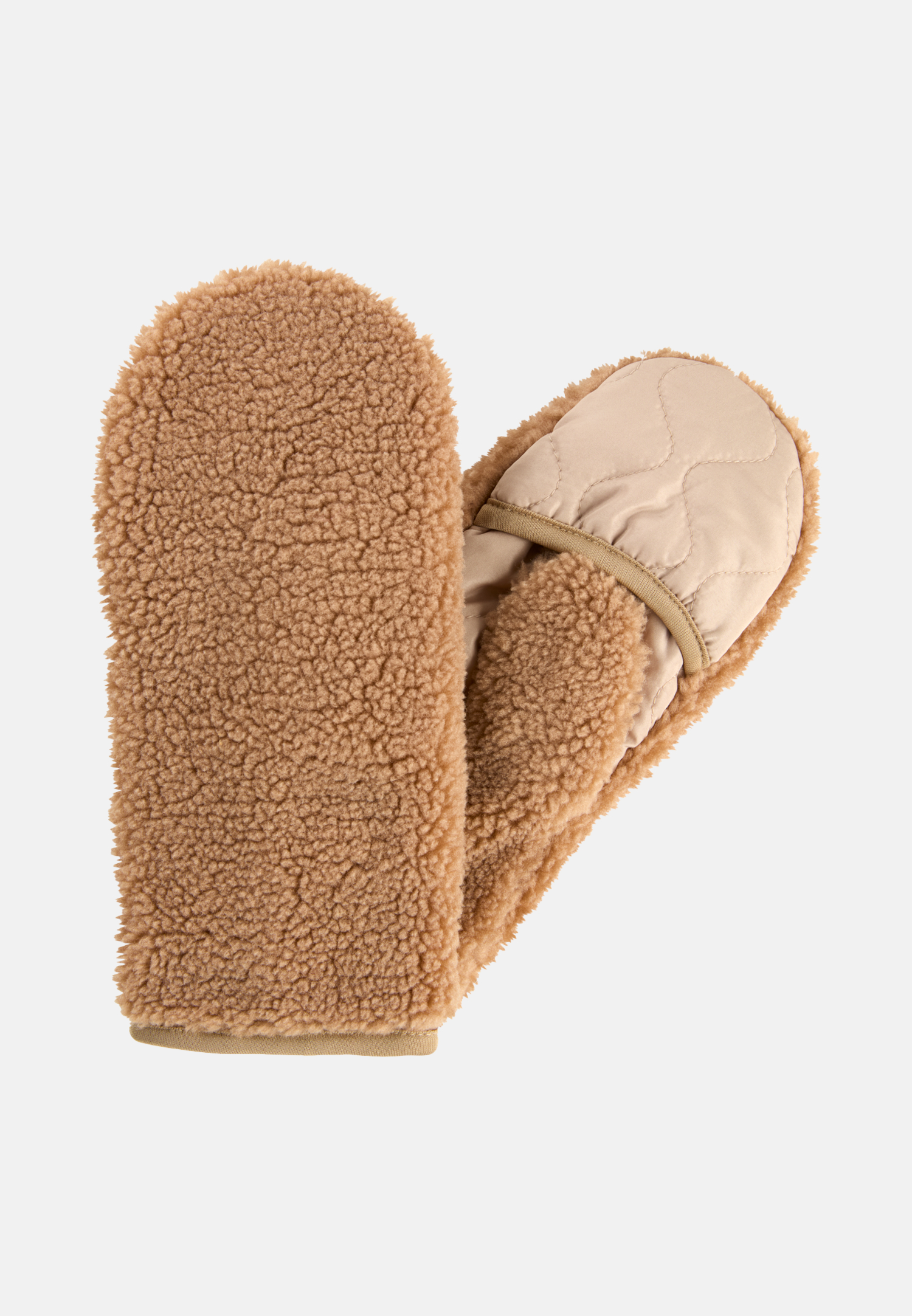 Women Teddy gloves with mixed materials Caramel frontal front
