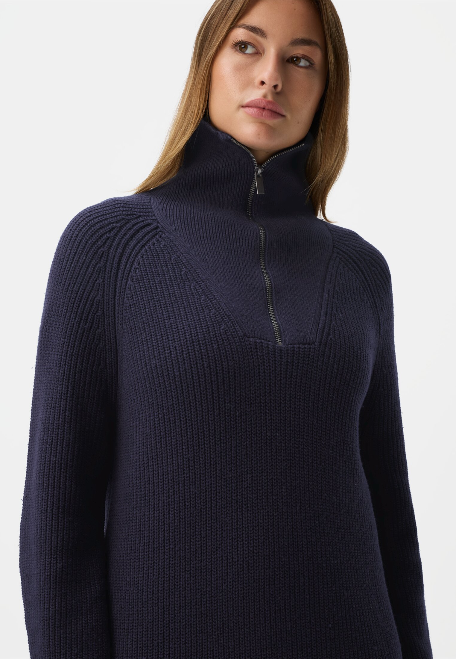 Vrouwen Gebreide jurk met rits Donkerblauw gedragen emotional