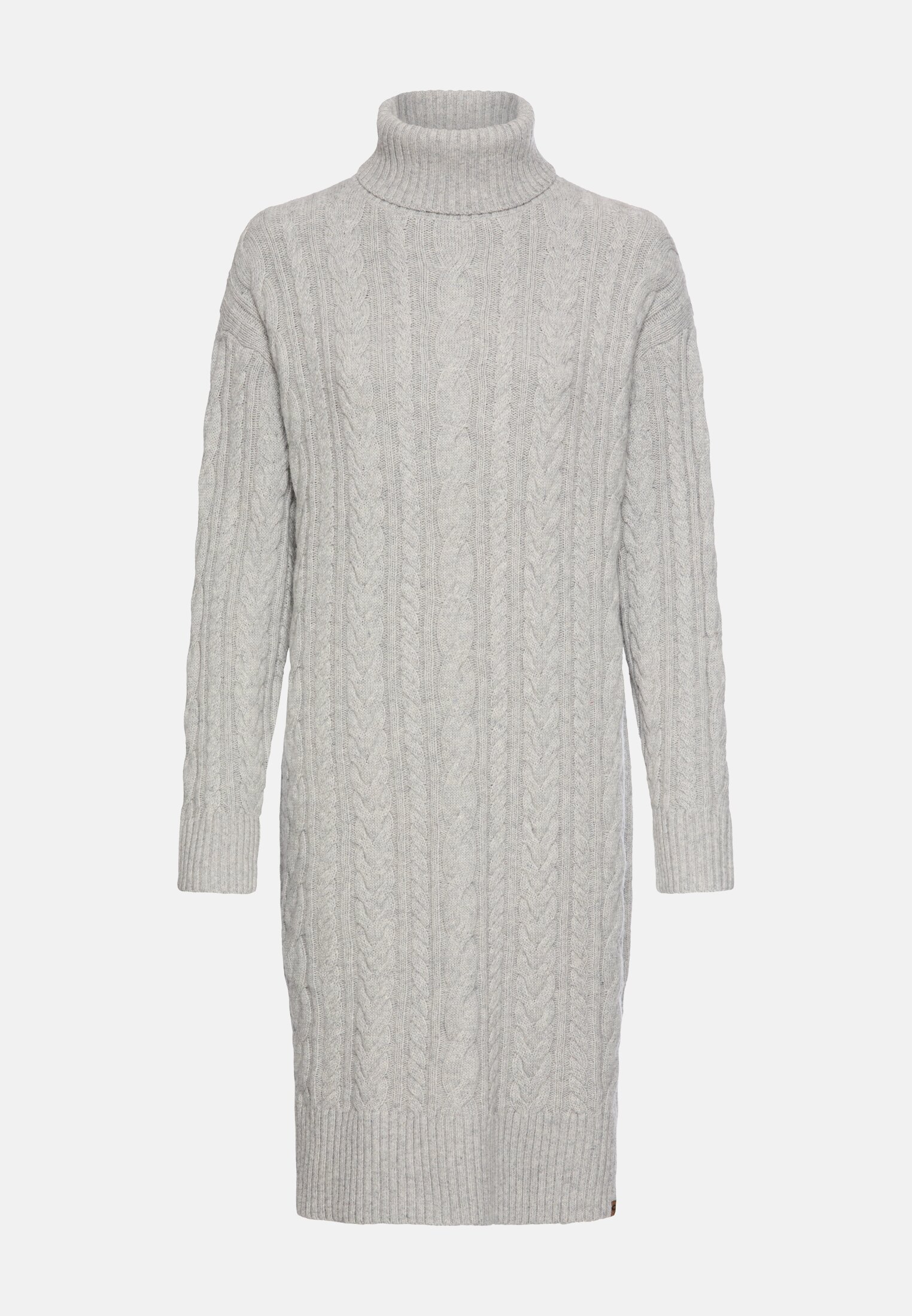 Damen Strickkleid mit Zopfstrickmuster Grau frontal vorn