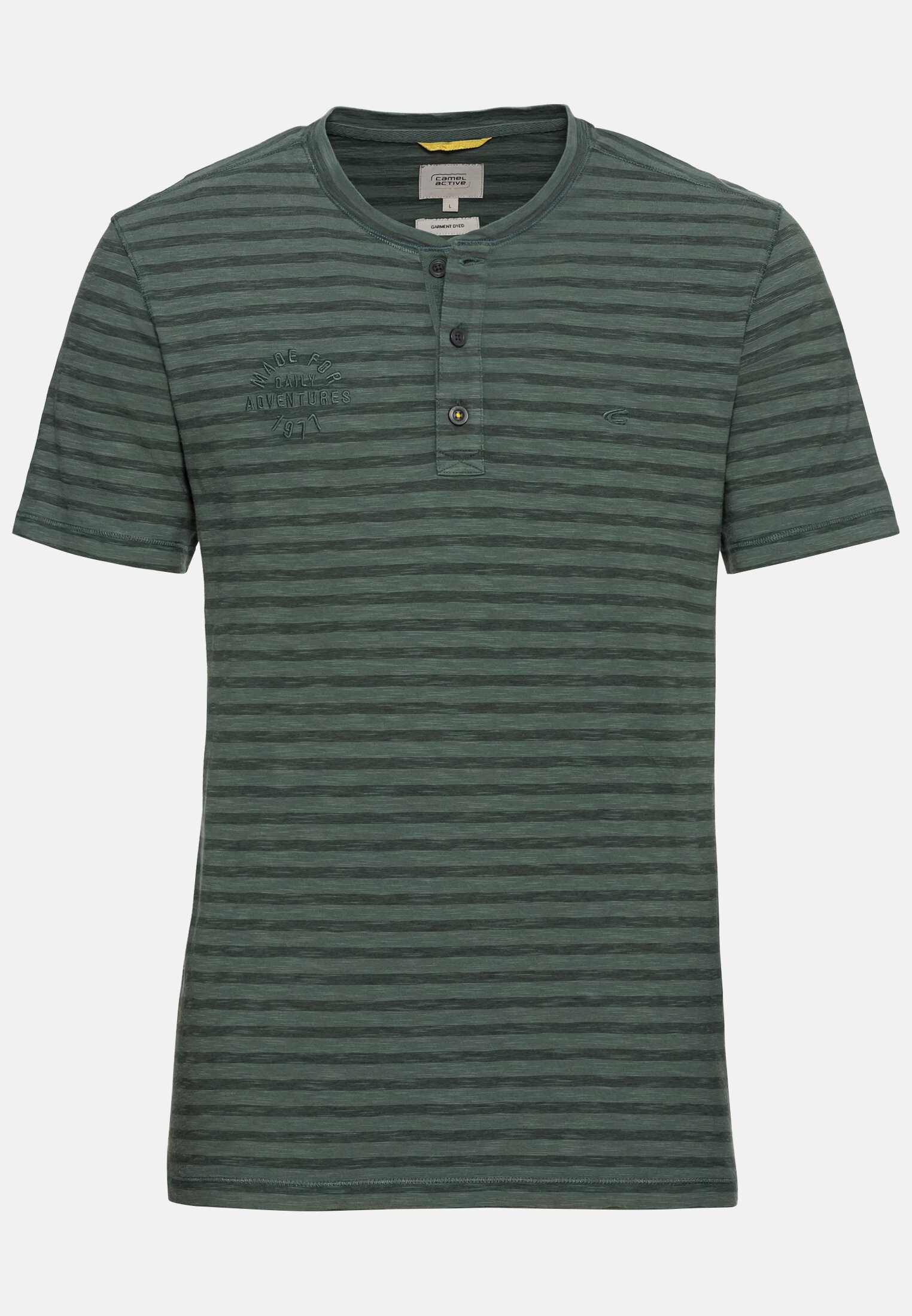 Men Henley shirt with striped pattern Green frontal front