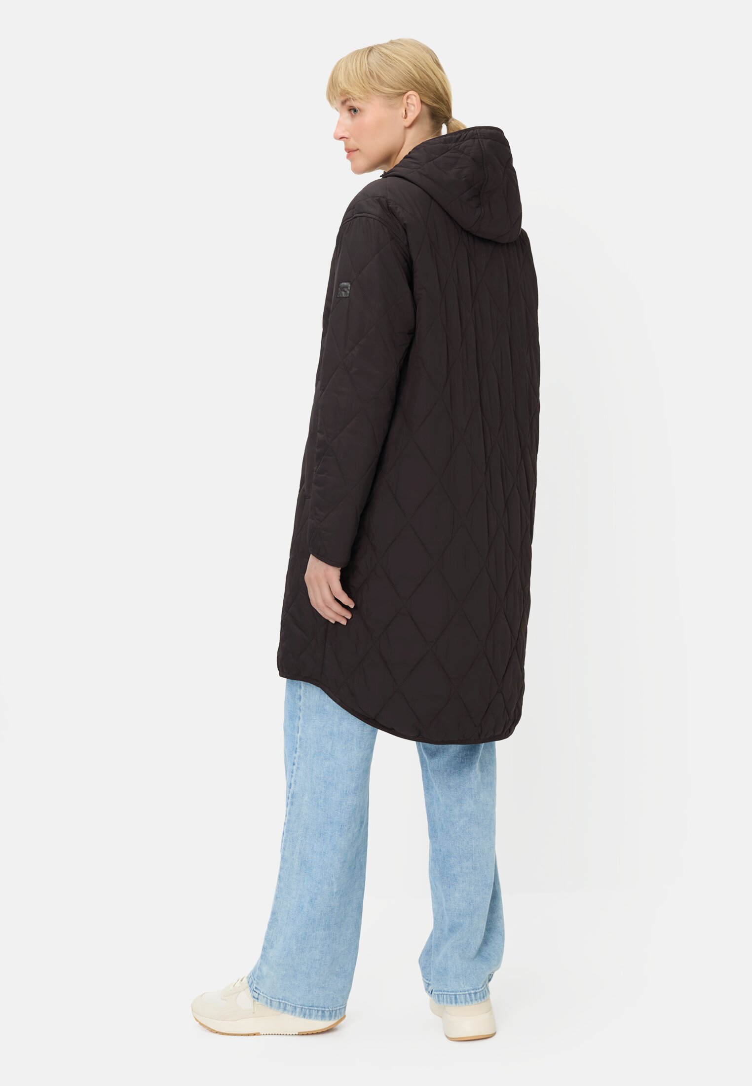 Damen Mantel mit Taschen Schwarz getragen hinten