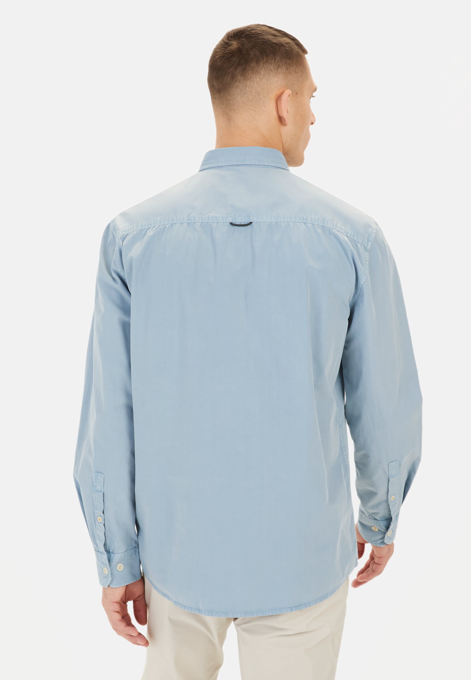 Heren Katoenen overhemd met borstzak Blauw gedragen achter