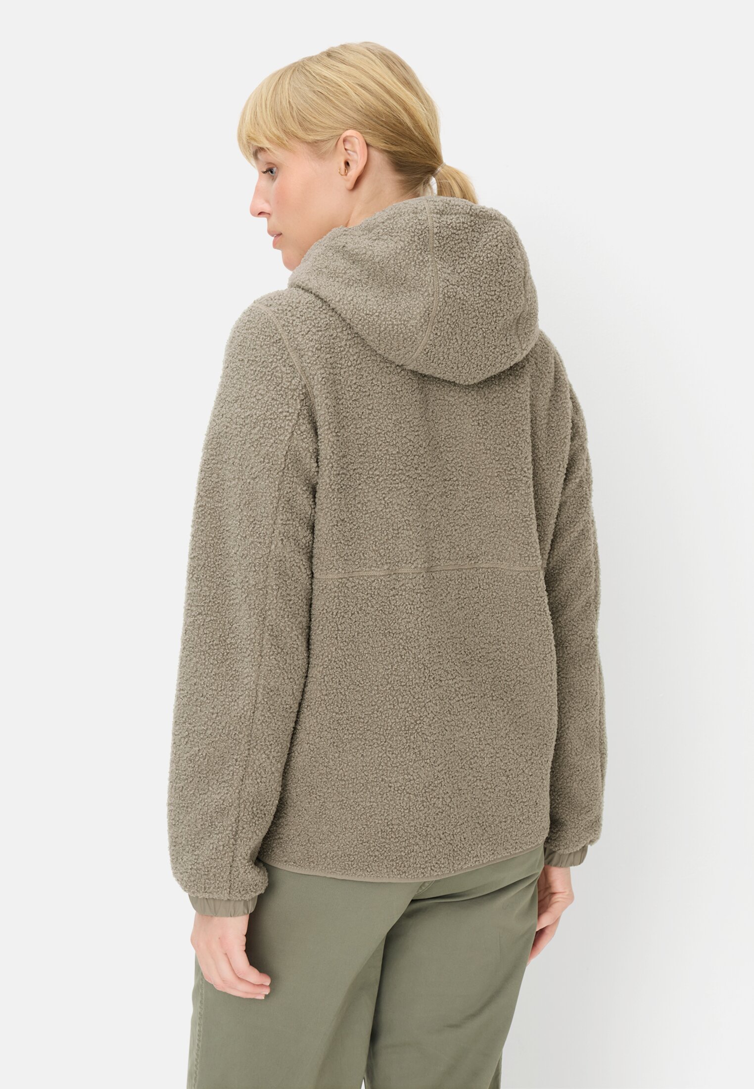 Damen Polar-Fleecejacke mit fester Kapuze Salbei getragen hinten