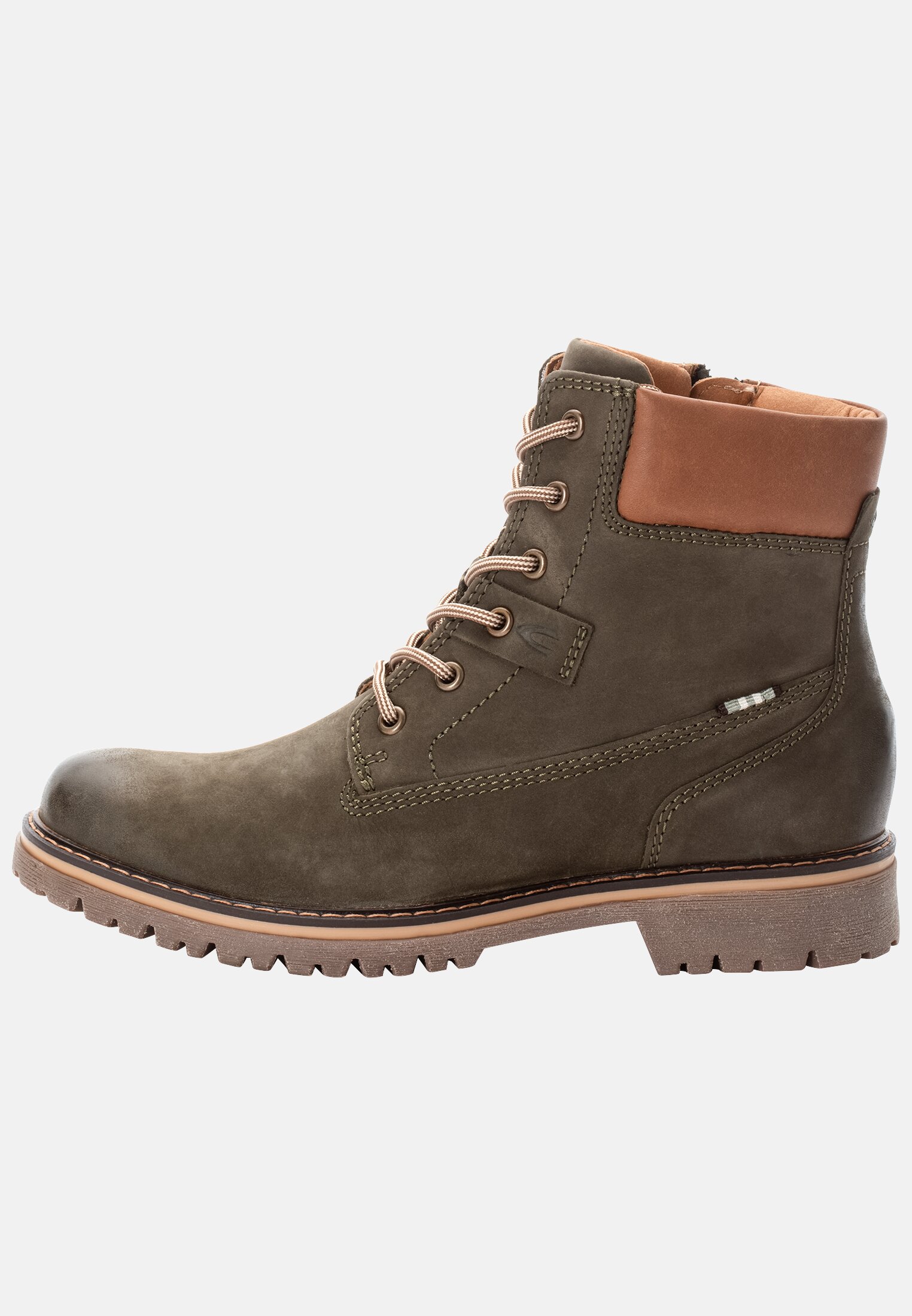 Women Leather lace-up boot with warm wool lining Khaki frontal front