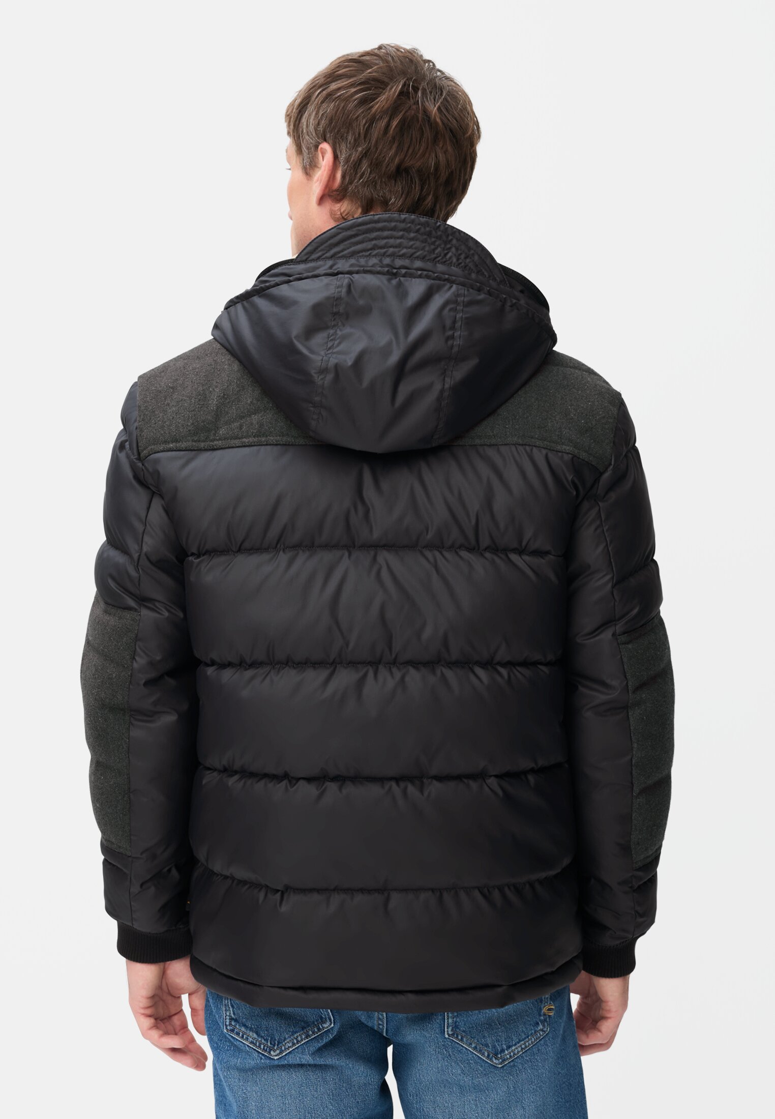 Men Field jacket with removable teddy lining Navy Blue worn back