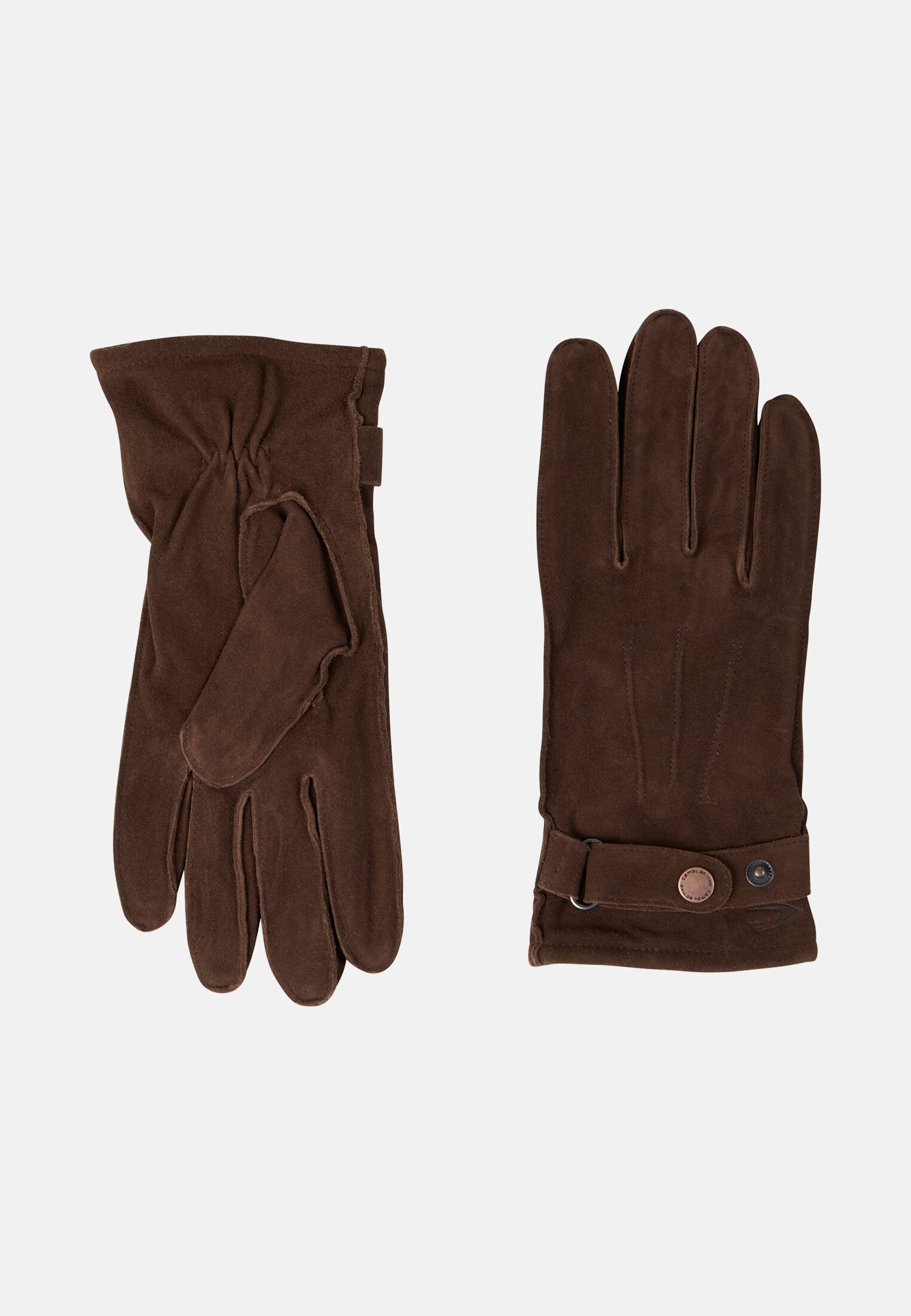 Damen Lederhandschuhe mit Fleece-Futter und verstellbaren Details Dunkelbraun hinten nah