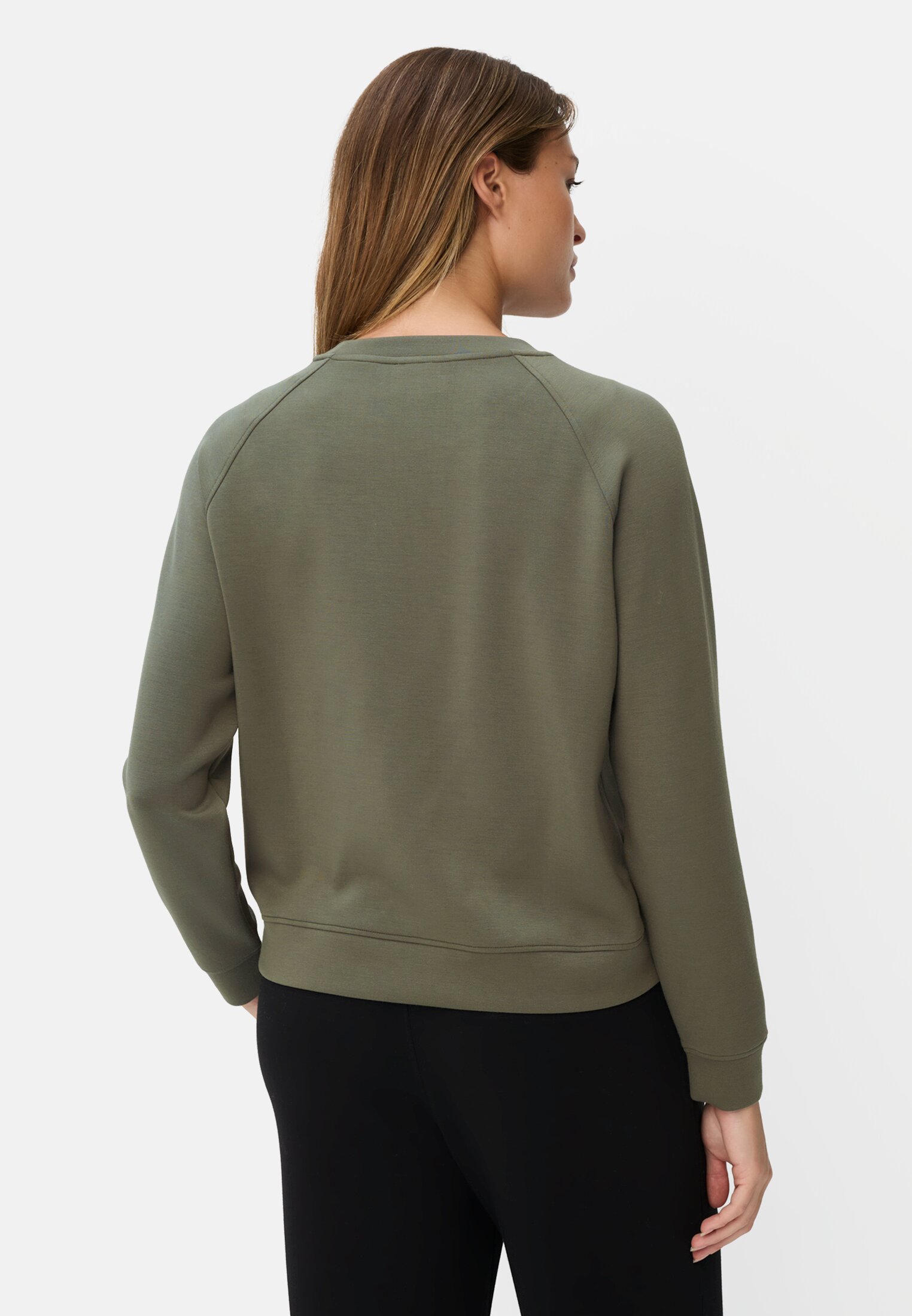 Women Sweatshirt with raglan sleeves Dark Green worn back