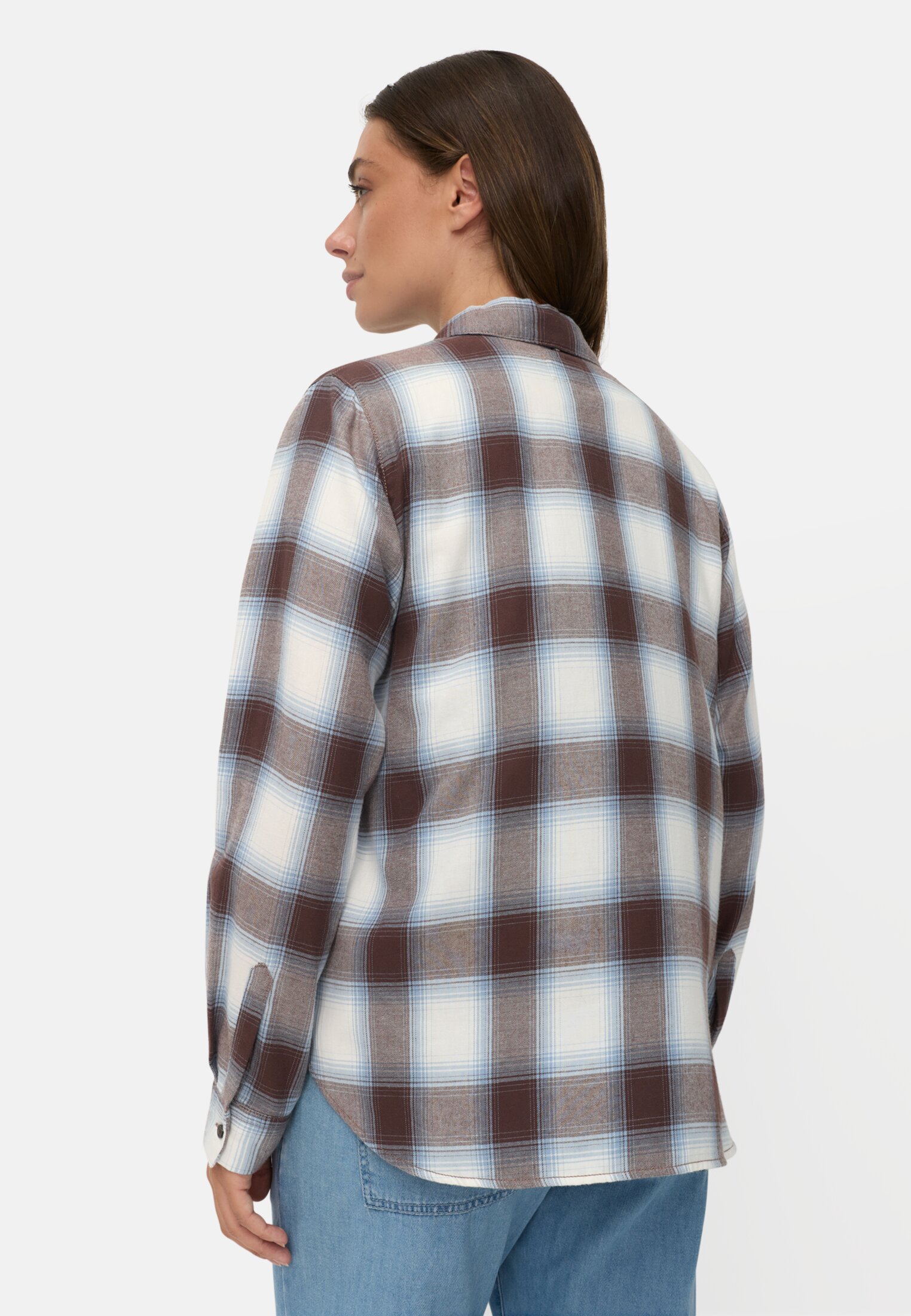 Damen Bluse mit Brusttasche Braun getragen hinten