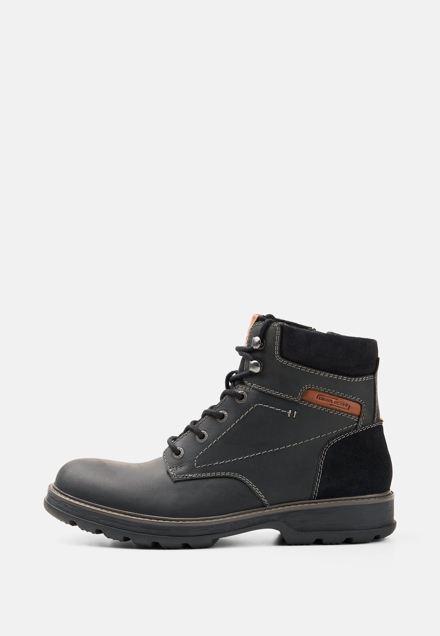 Herren Leder Boot mit warmem Schaffellfutter Schwarz frontal vorn