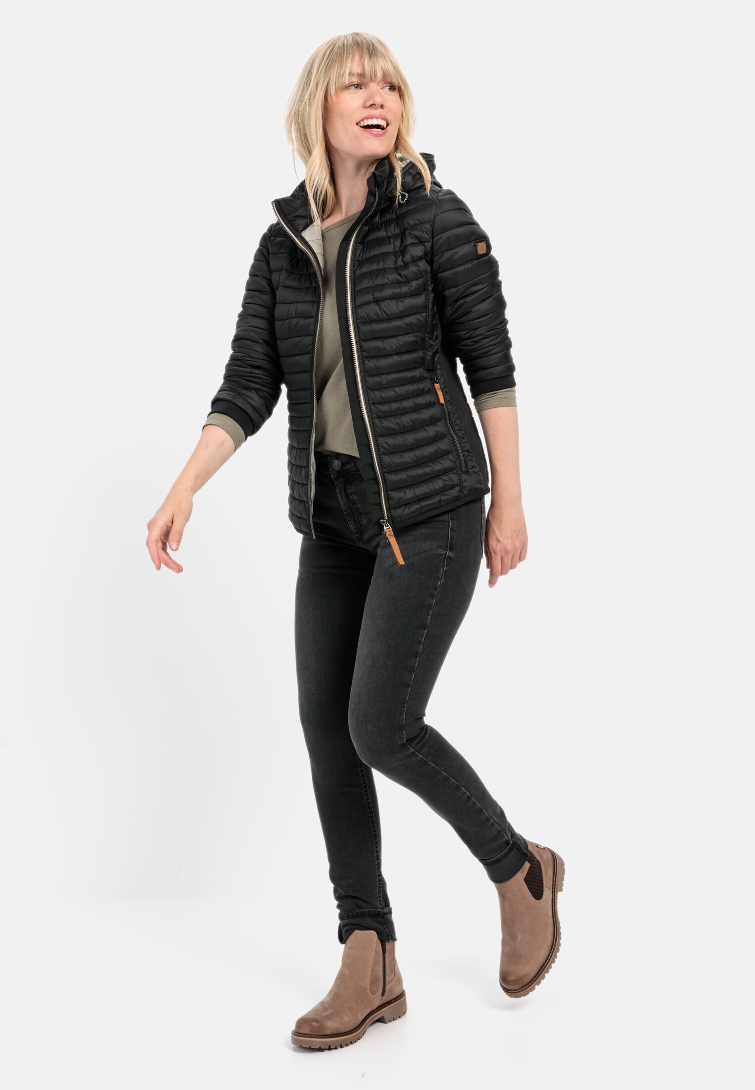Women Lightweight quilted jacket made from recycled polyamide Black worn front full body