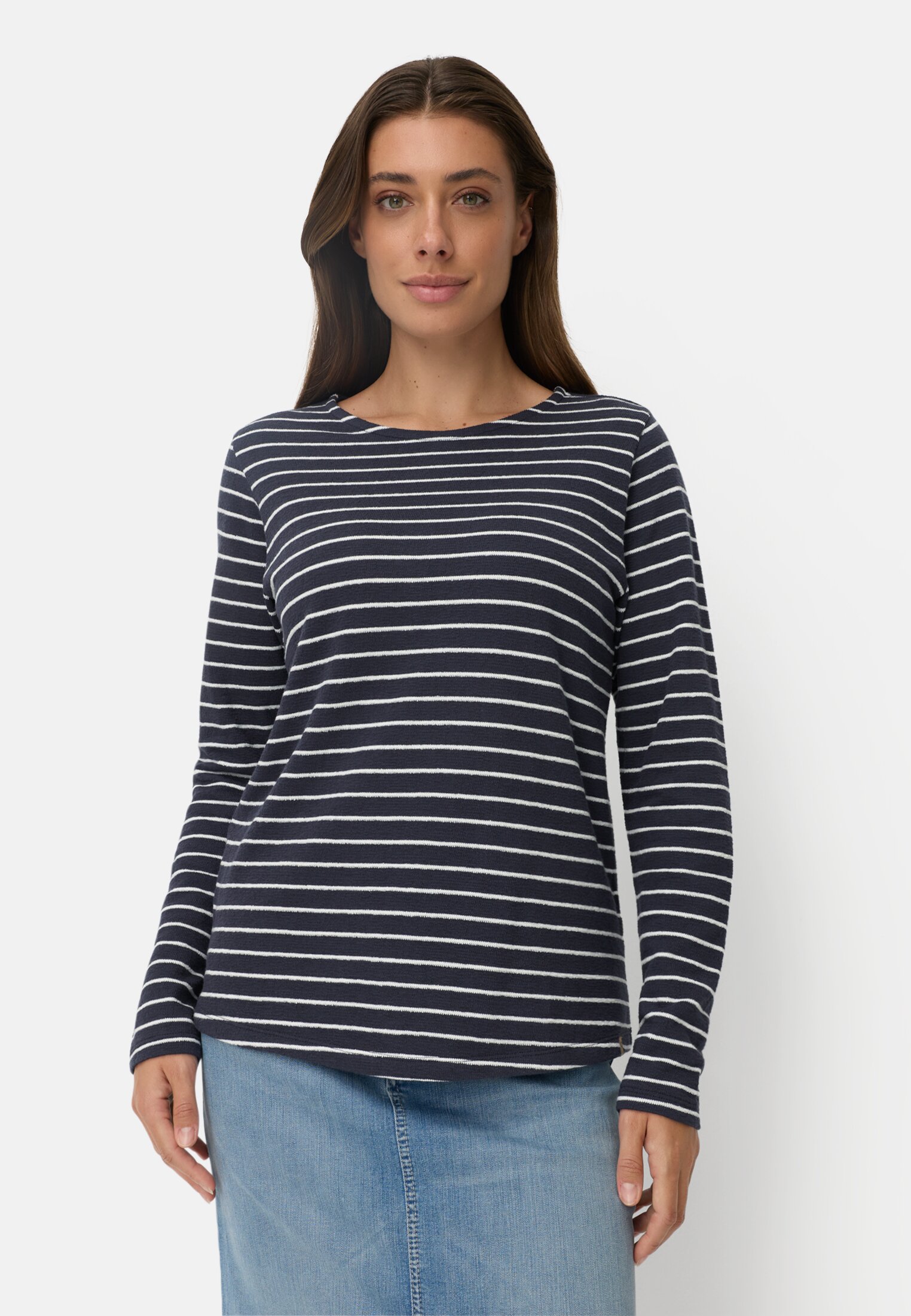 Women Jersey shirt with side slits Midnight blue worn front
