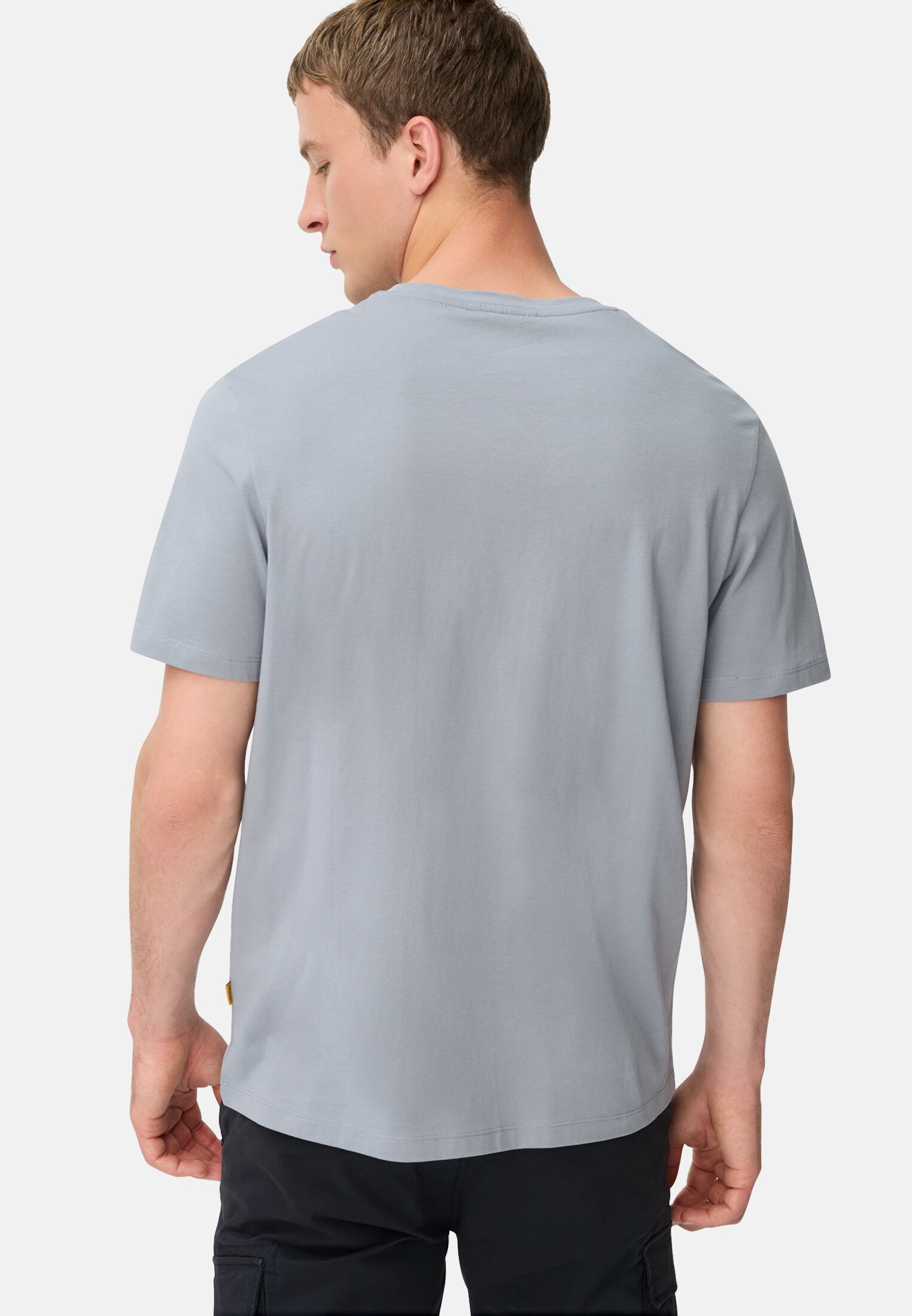 Herren Henley Shirt aus reiner Baumwolle mit Knopfleiste Steinblau getragen hinten
