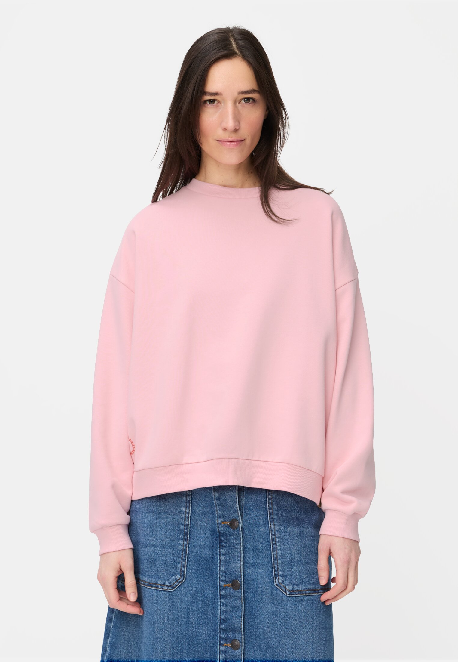 Women Sweatshirt with back print Pink worn front