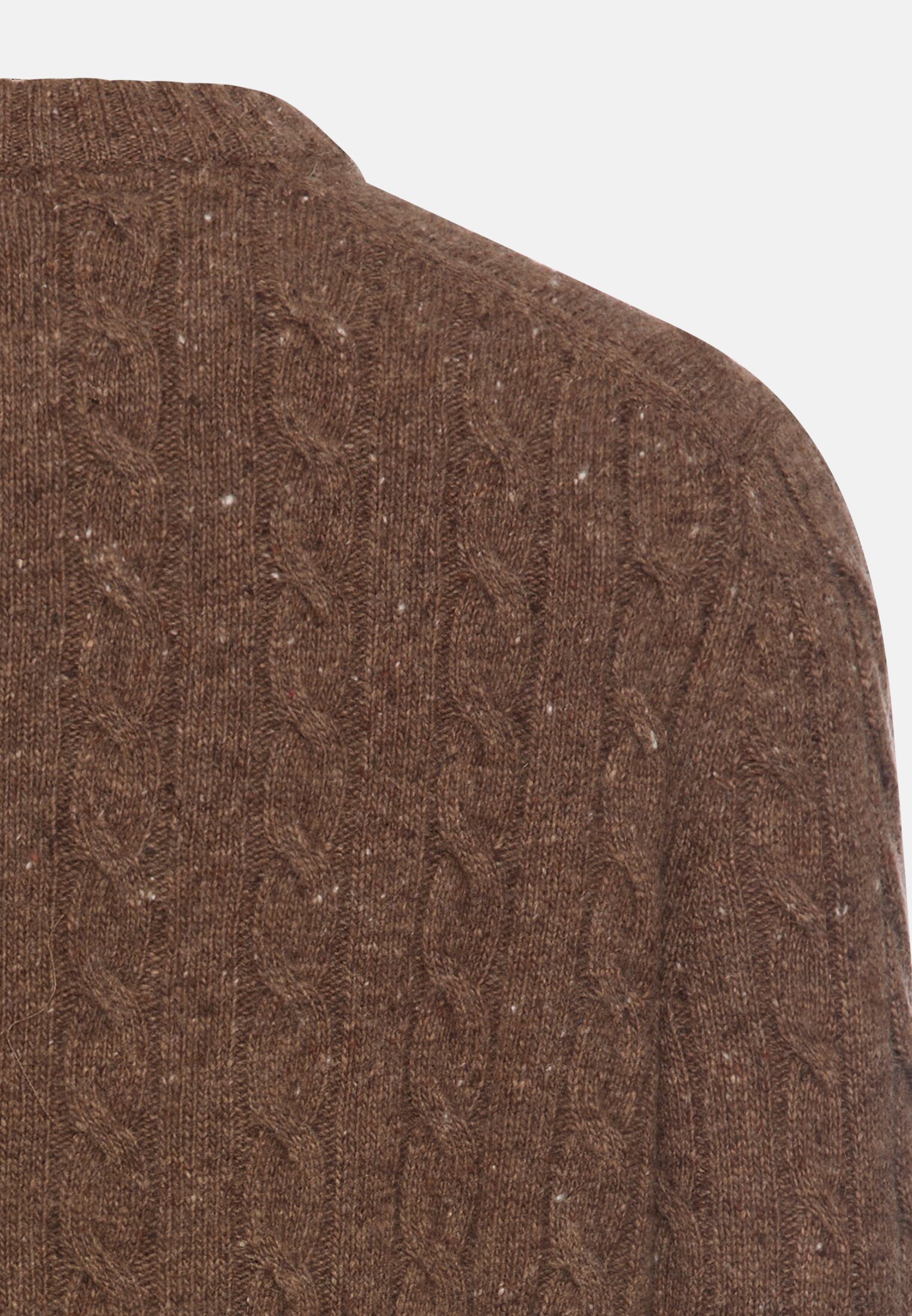 Herren Zopfmuster Strickpullover mit Merinowolle Sepiabraun hinten nah