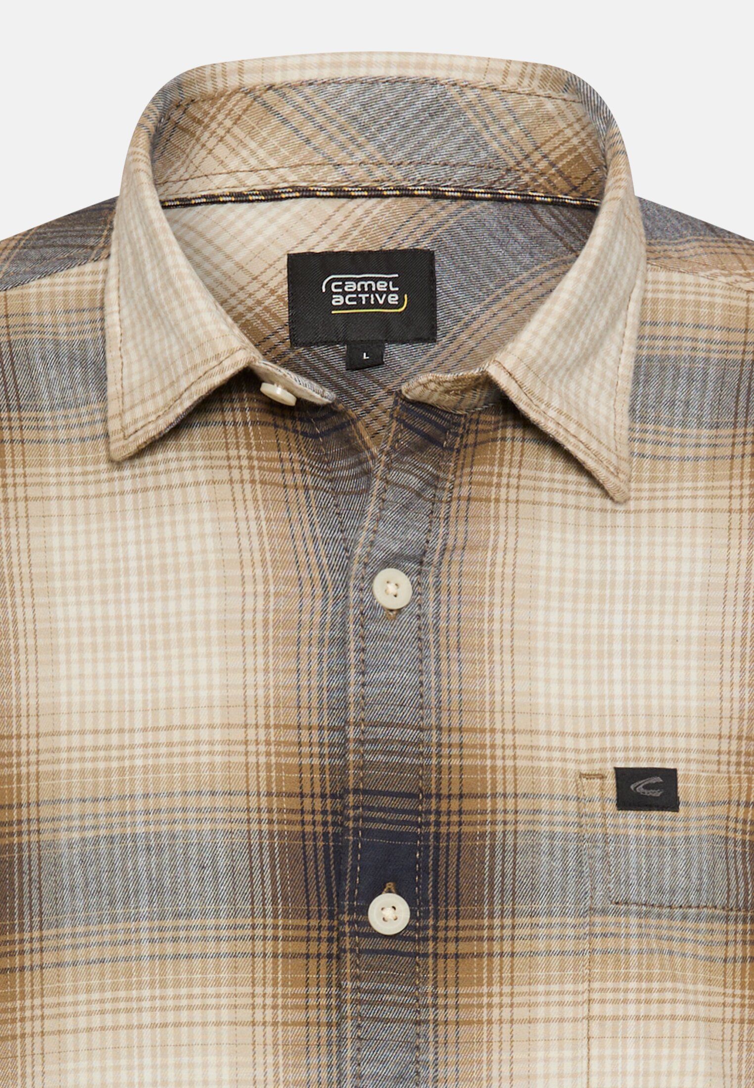 Men FleXXXactive© flannel shirt made of cotton Sepia brown front close