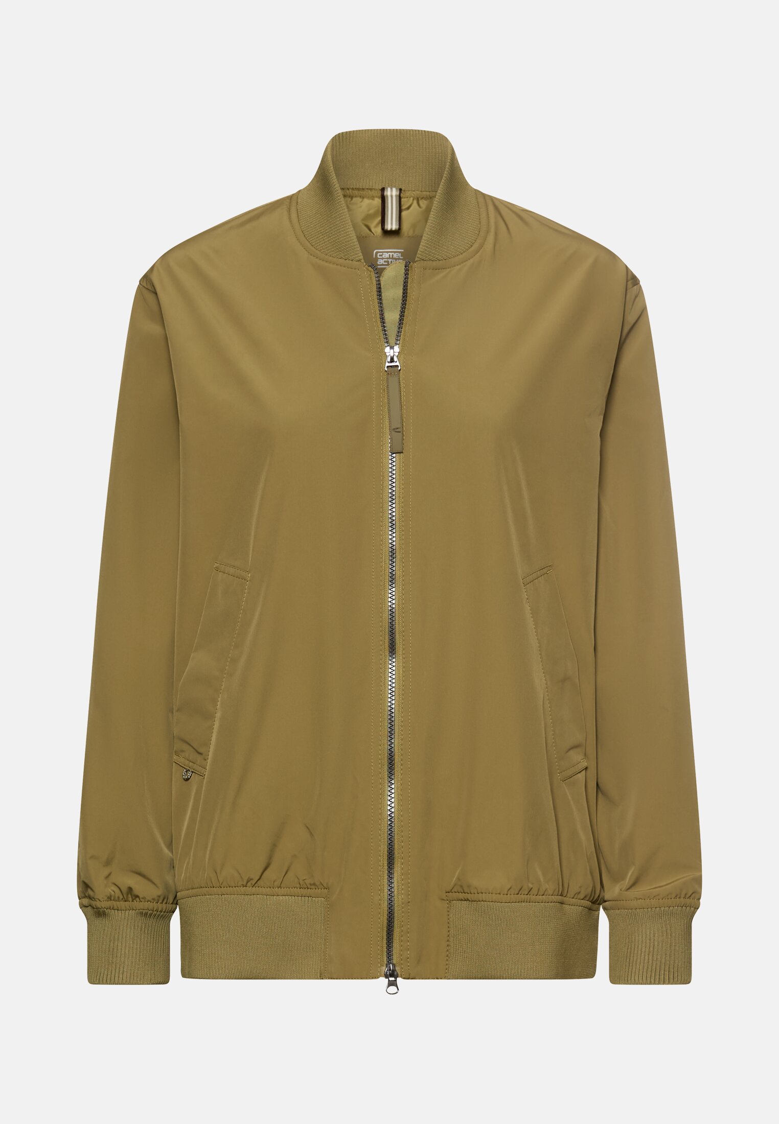 Damen Bomberjacke mit seitlichem Reißverschluss Oliv frontal vorn