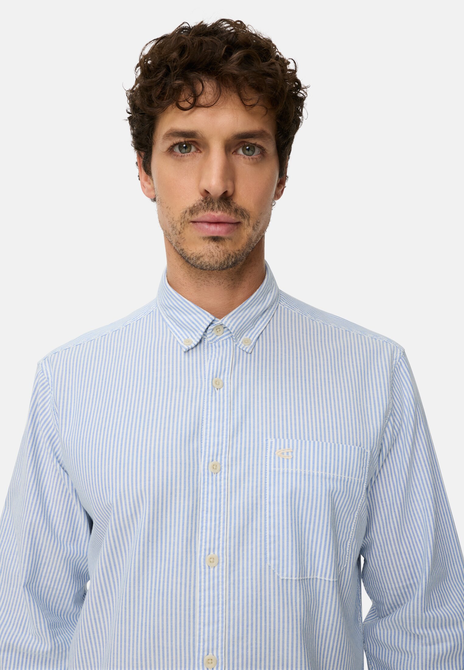 Heren Overhemd met lange mouwen en borstzak Blauw gedragen emotional 