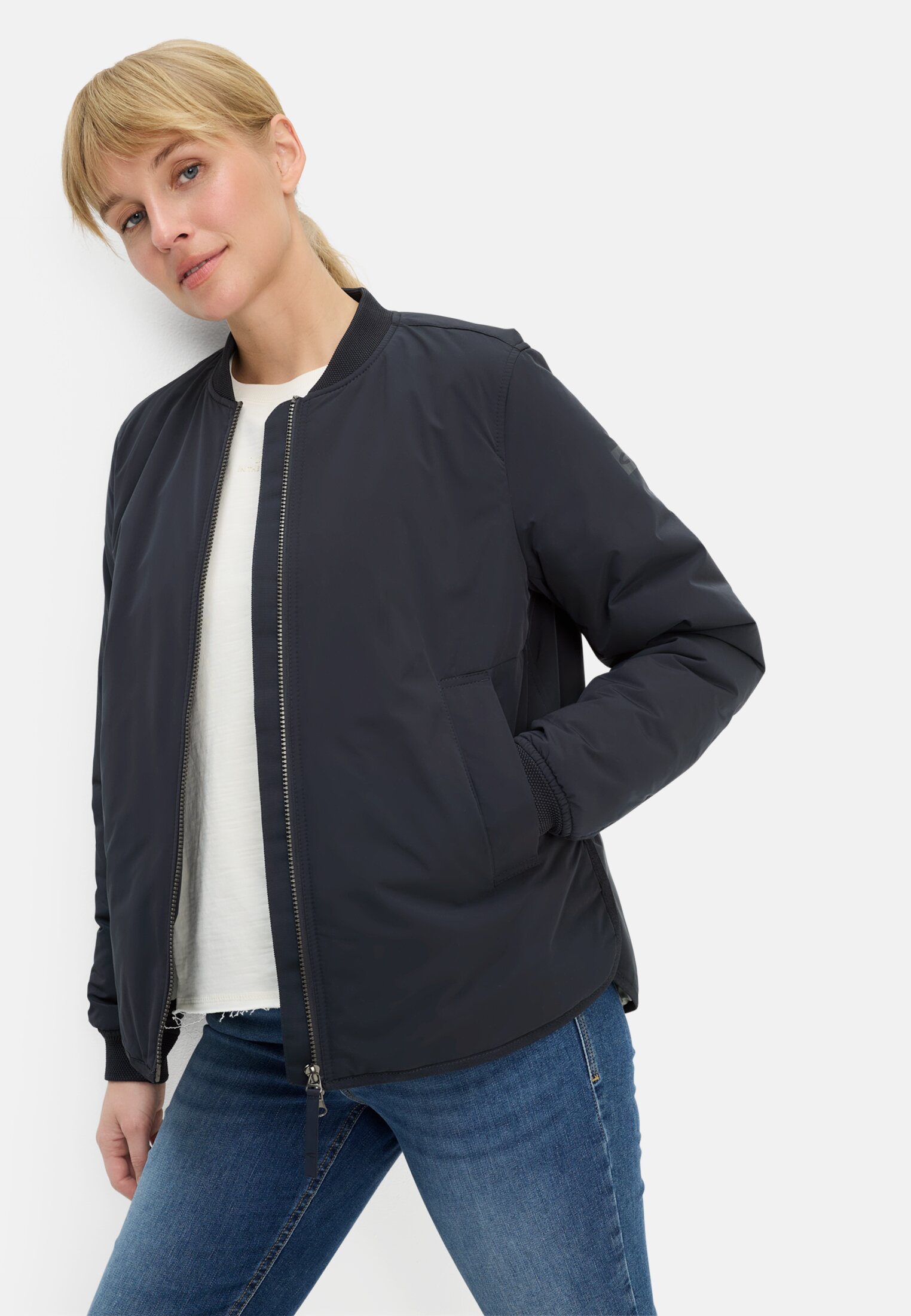 Women Jacket with 2-way zipper Navy Blue worn emotional