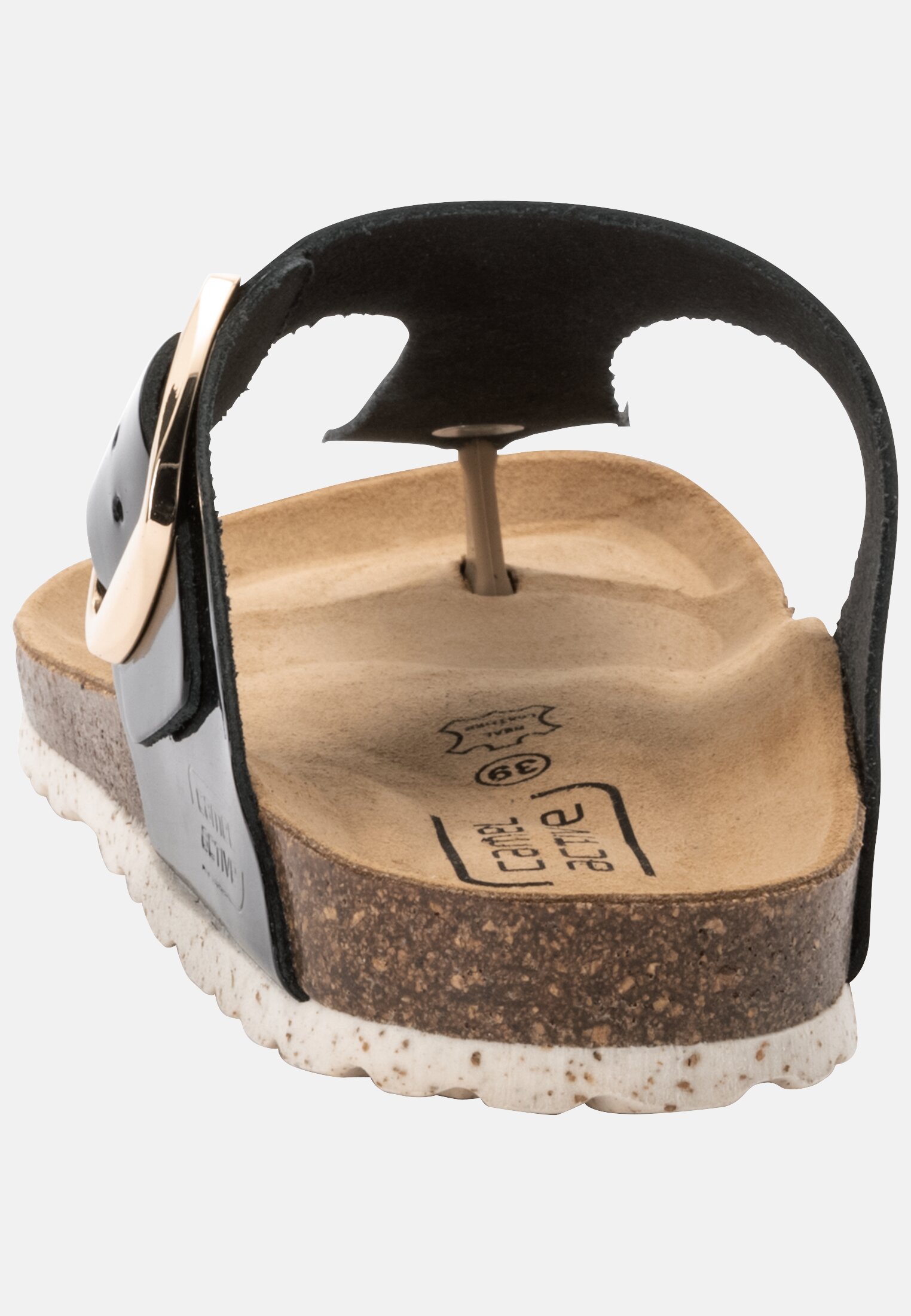 Damen Sandalen aus Lackleder Schwarz vorne nah