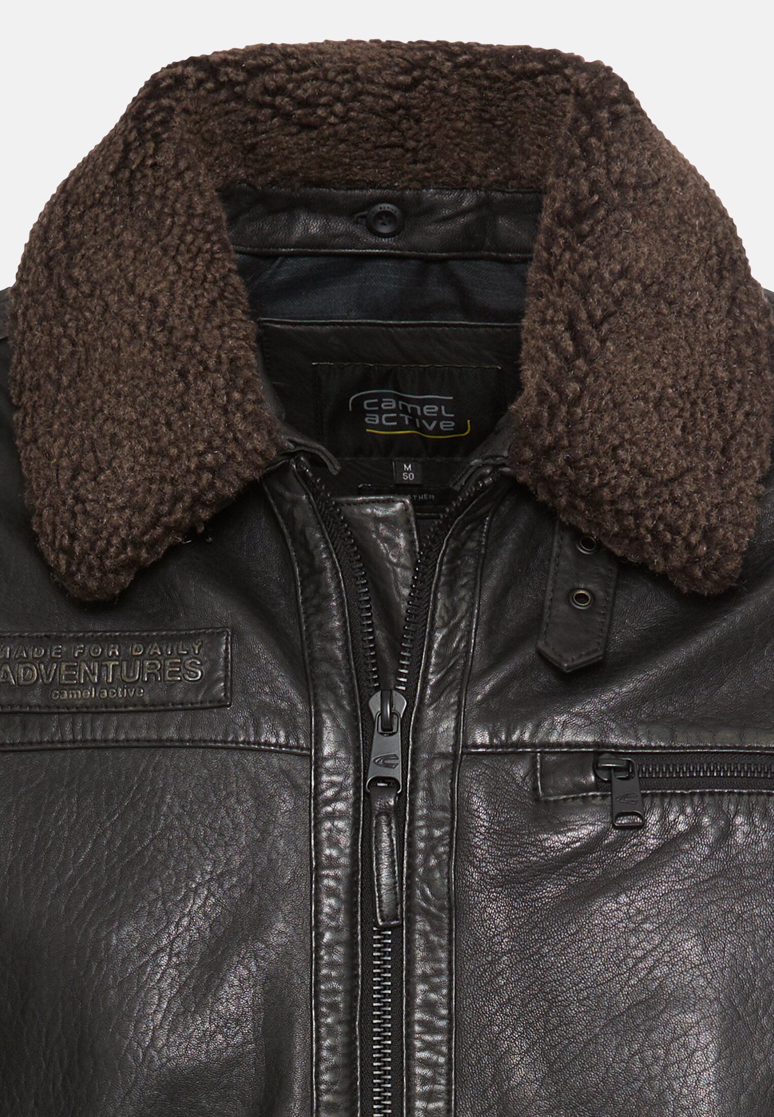 Herren Pilotenjacke im Wash Look mit abnehmbaren Teddykragen Asphalt vorne nah
