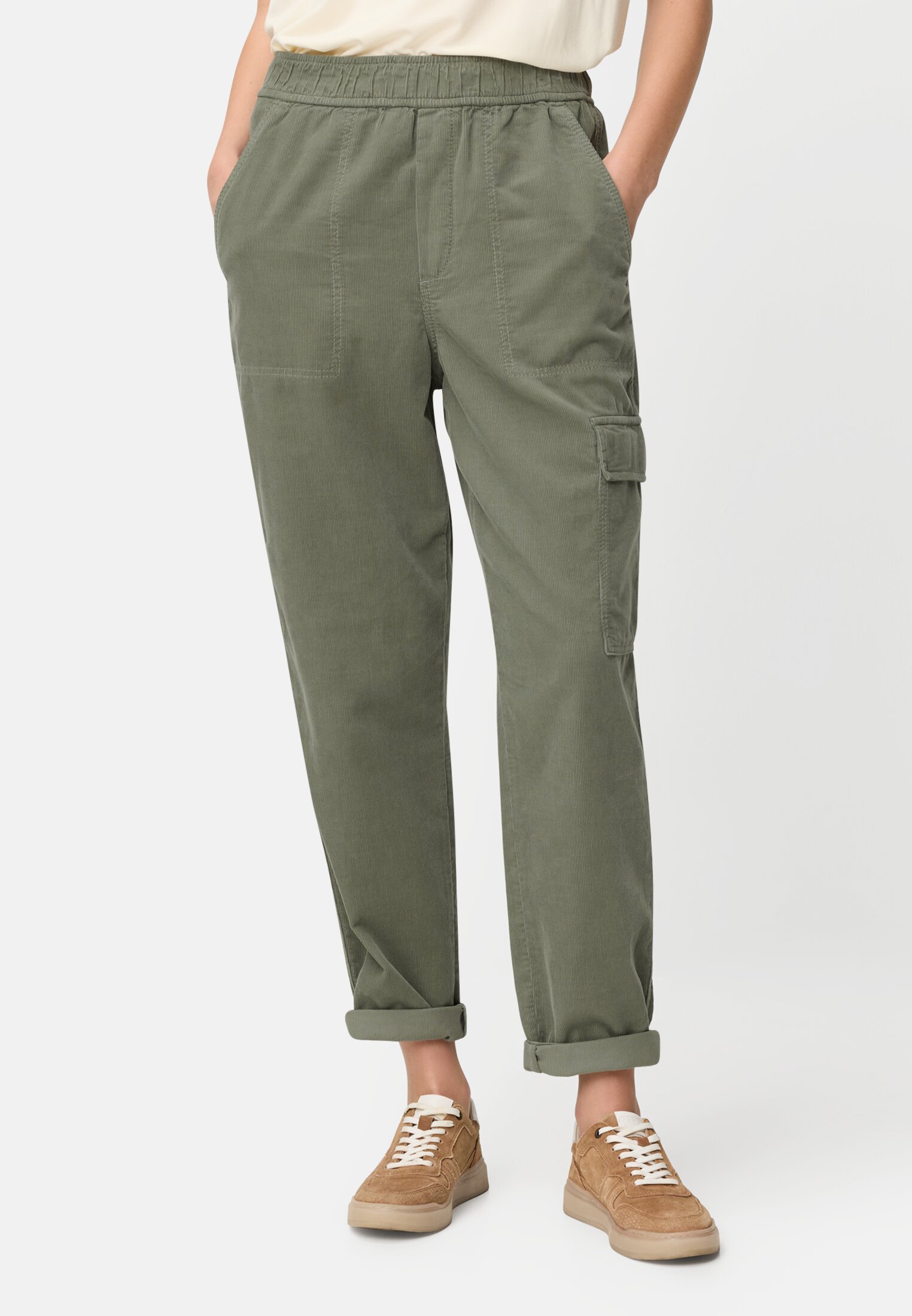 Women Cargo pants made of pure cotton Gray - Green worn front