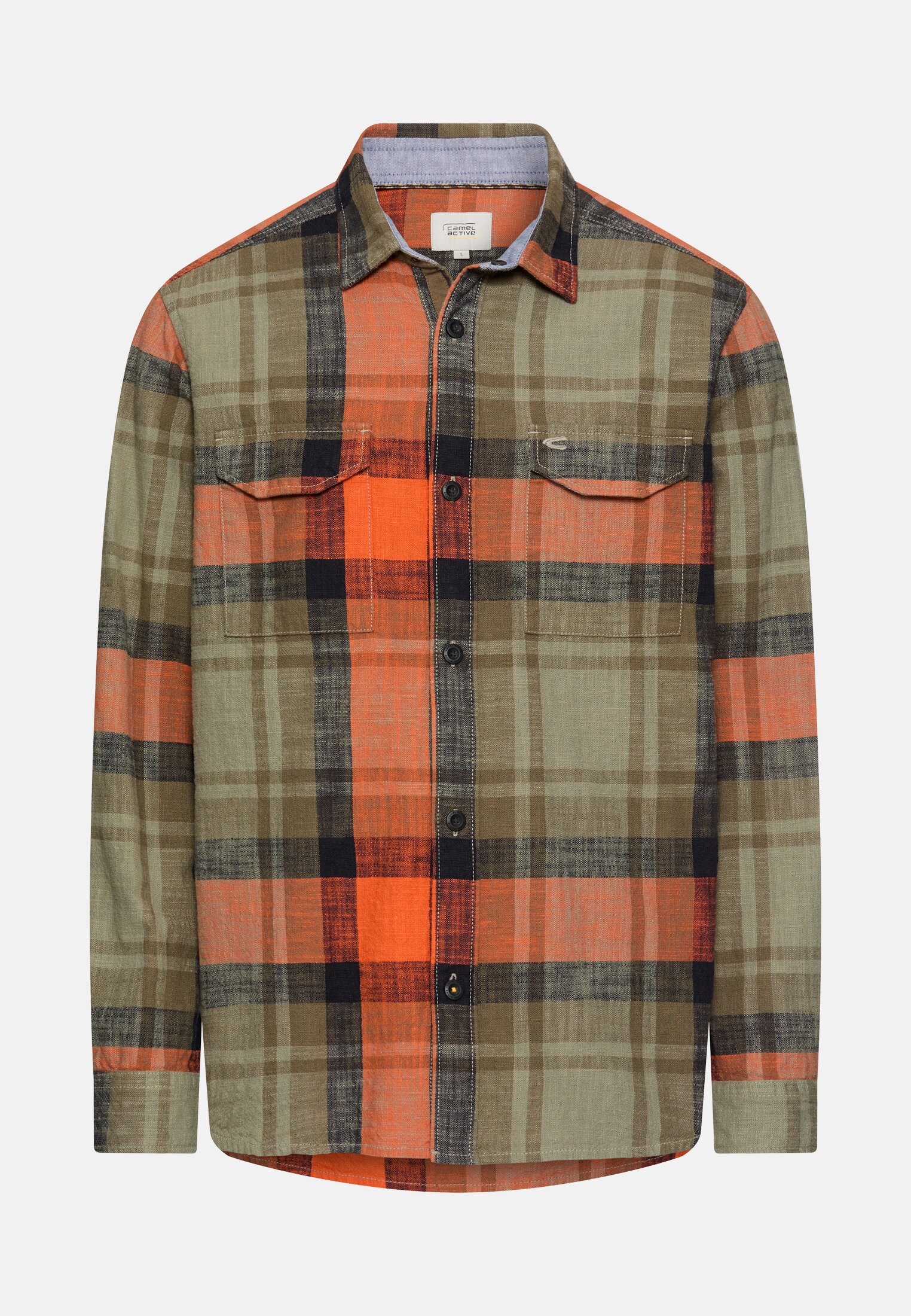 Men Casual Long sleeve shirt made of pure cotton Orange frontal front