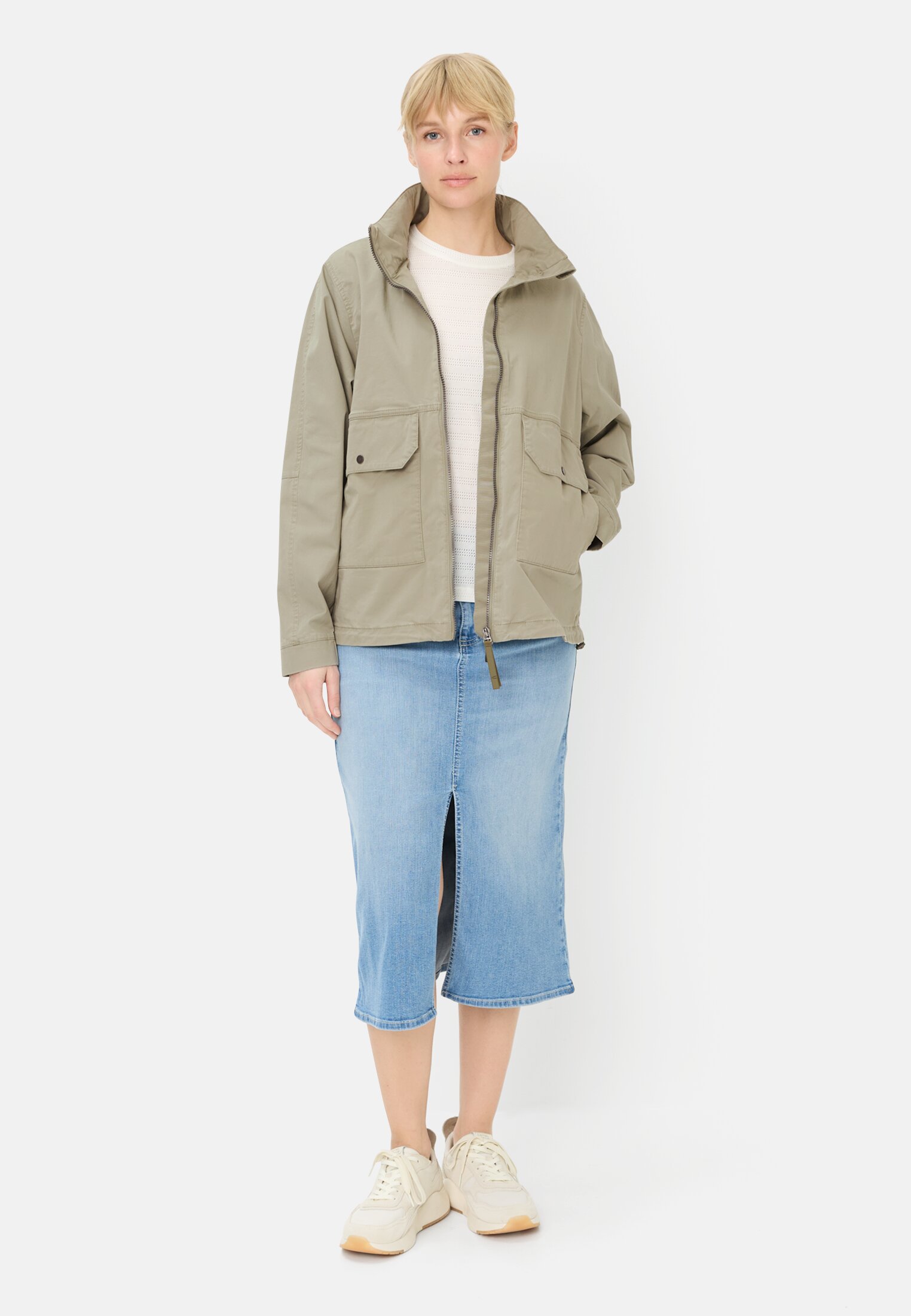 Women Blouson with a roll-out hood Sage worn front full body