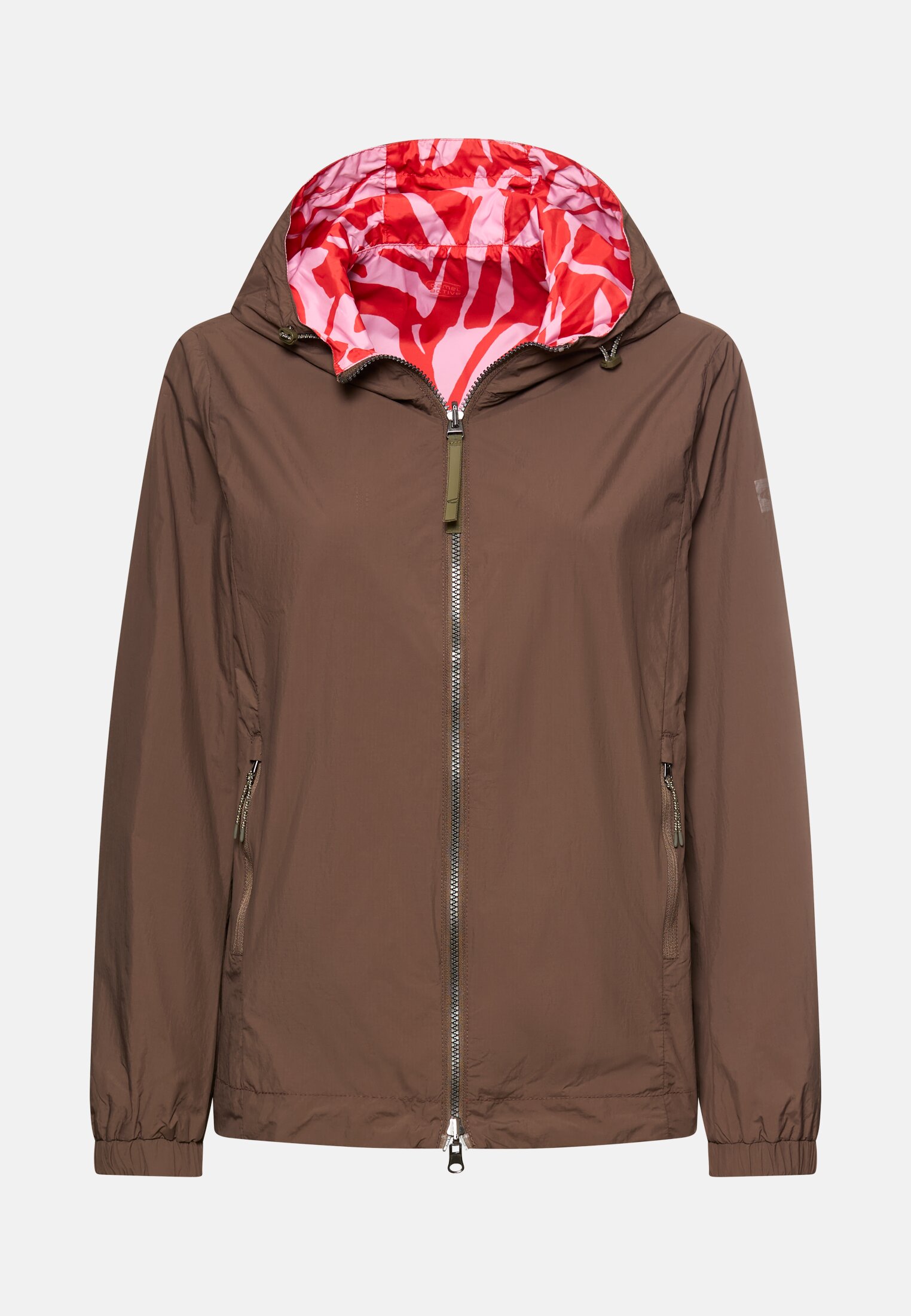 Damen Wendejacke mit Allover-Print und unifarbener Seite Braun frontal vorn