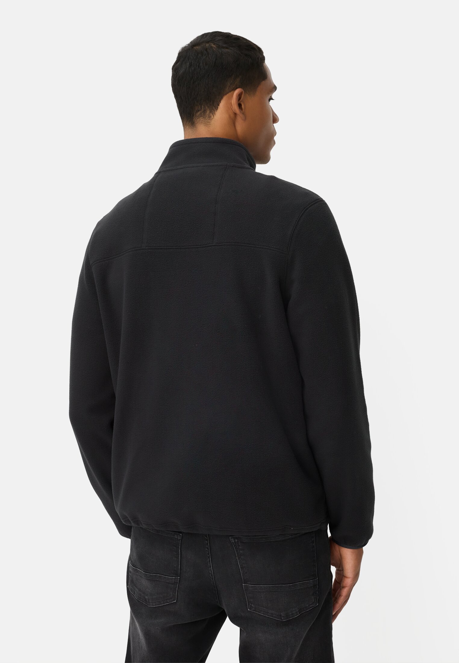Herren Fleecejacke mit Brusttasche Schwarz getragen hinten