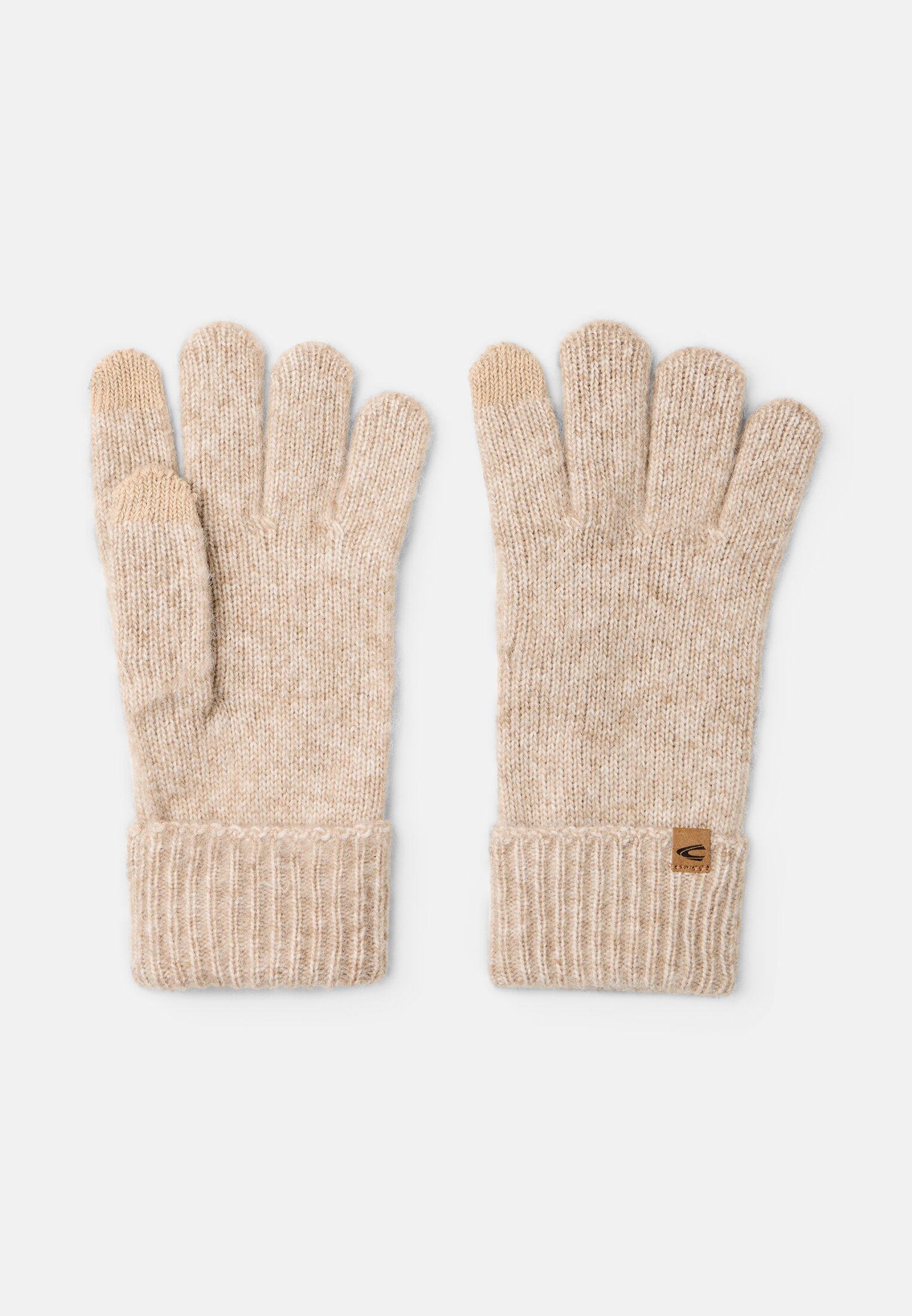 Vrouwen Gebreide handschoenen met logo Beige frontaal voor