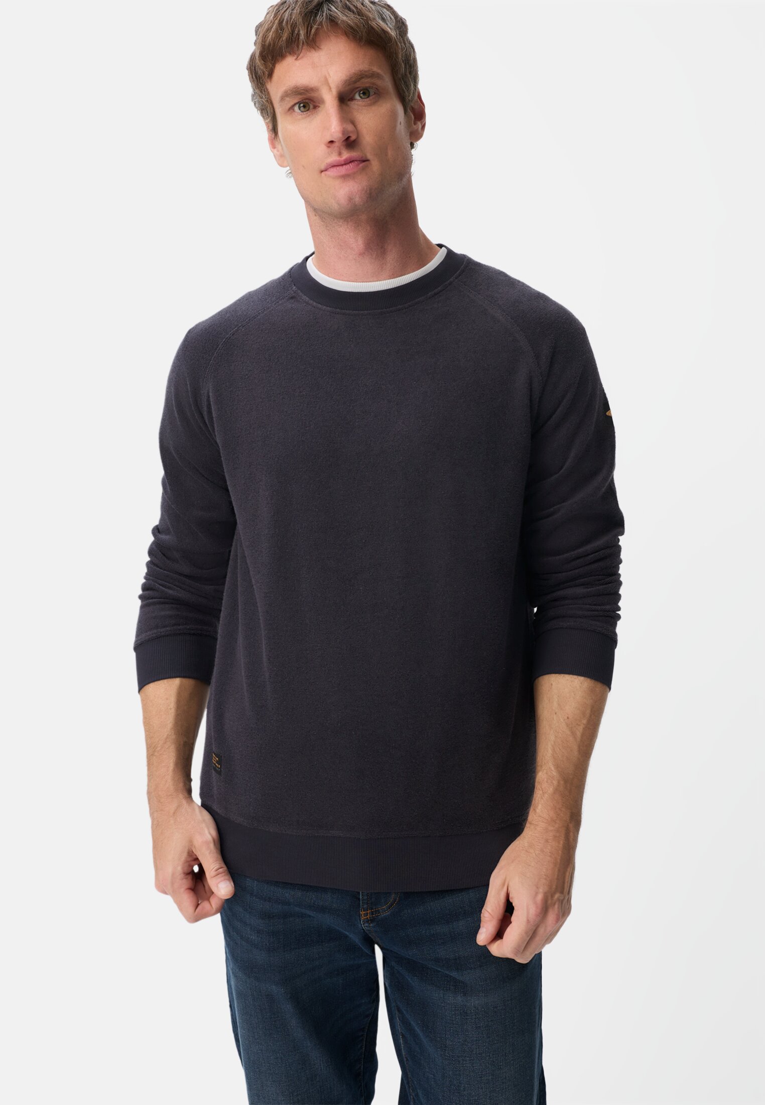 Heren Frottee sweater met zachte binnenkant Marineblauw gedragen emotional