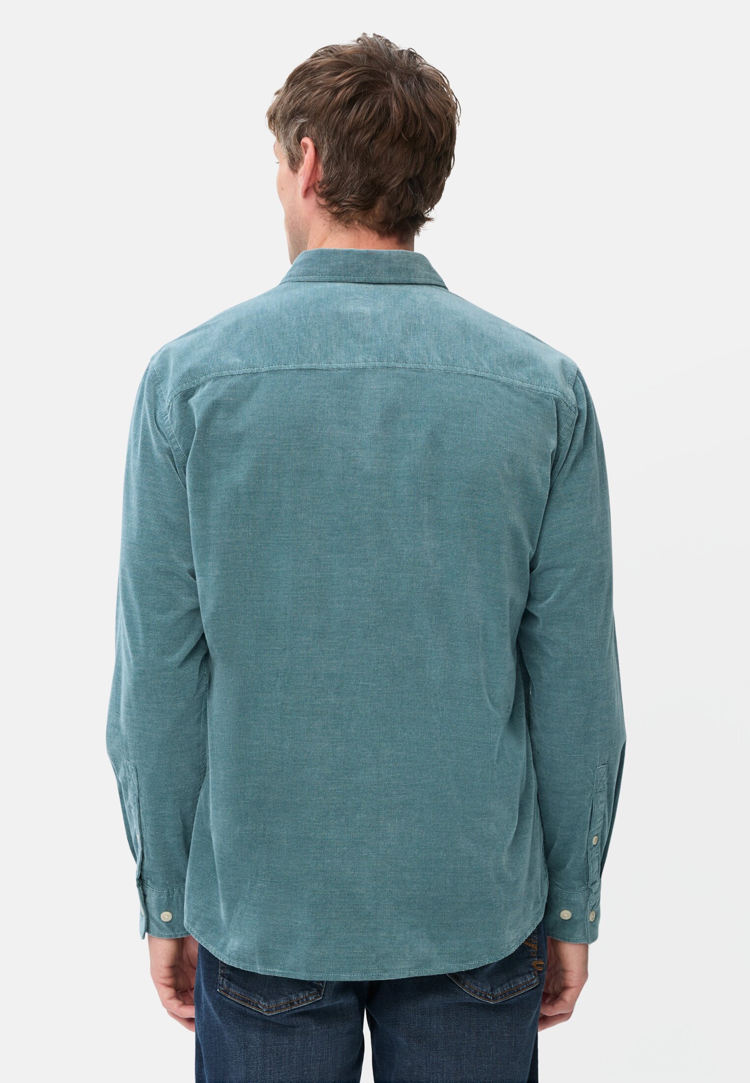 Men Corduroy shirt with 2-way stretch Tidal Blue worn back