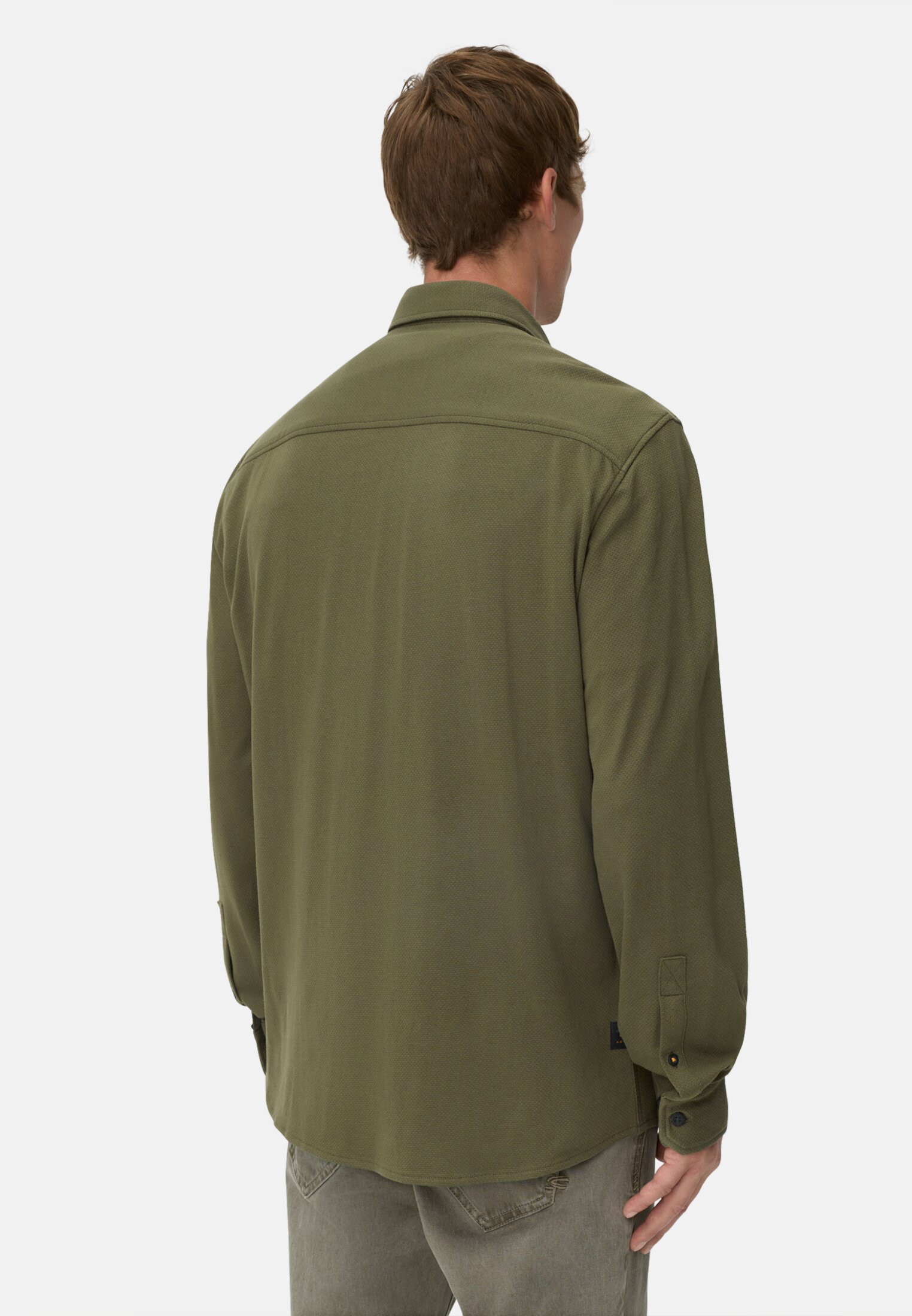 Men Long sleeve shirt made of pure cotton Khaki worn back