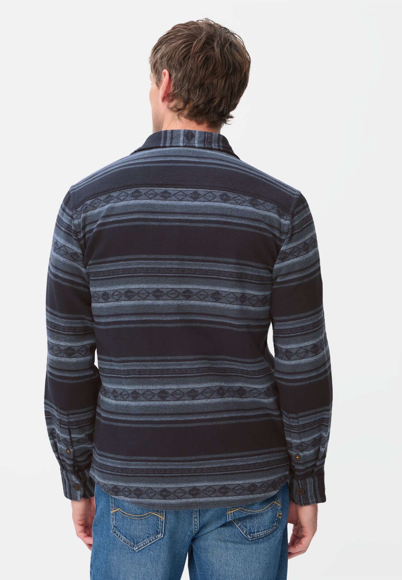 Heren Jacquard overhemd met borstzak Nachtblauw gedragen achter