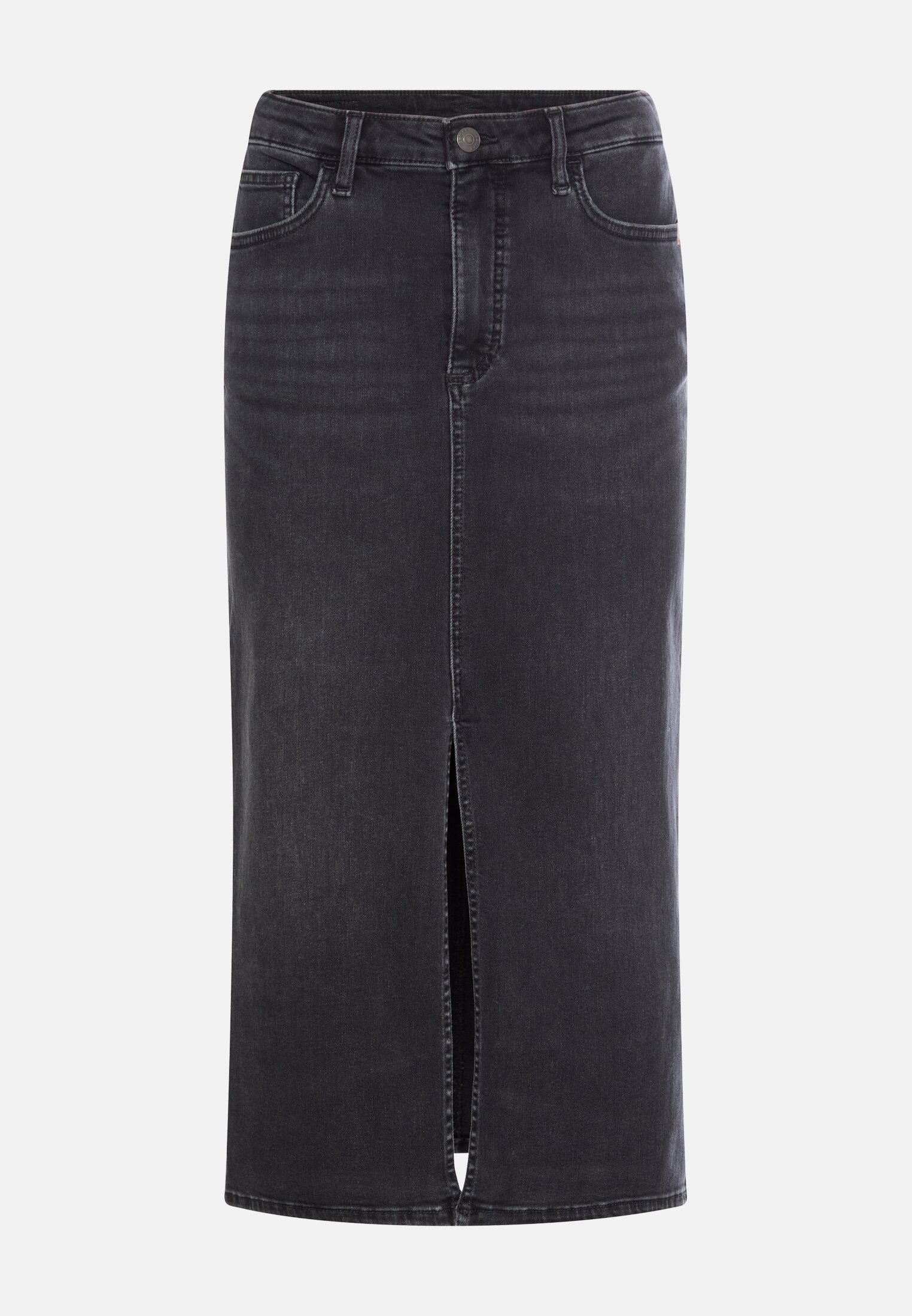 Damen Midi-Jeansrock mit geschlitztem Saum Schwarz frontal vorn