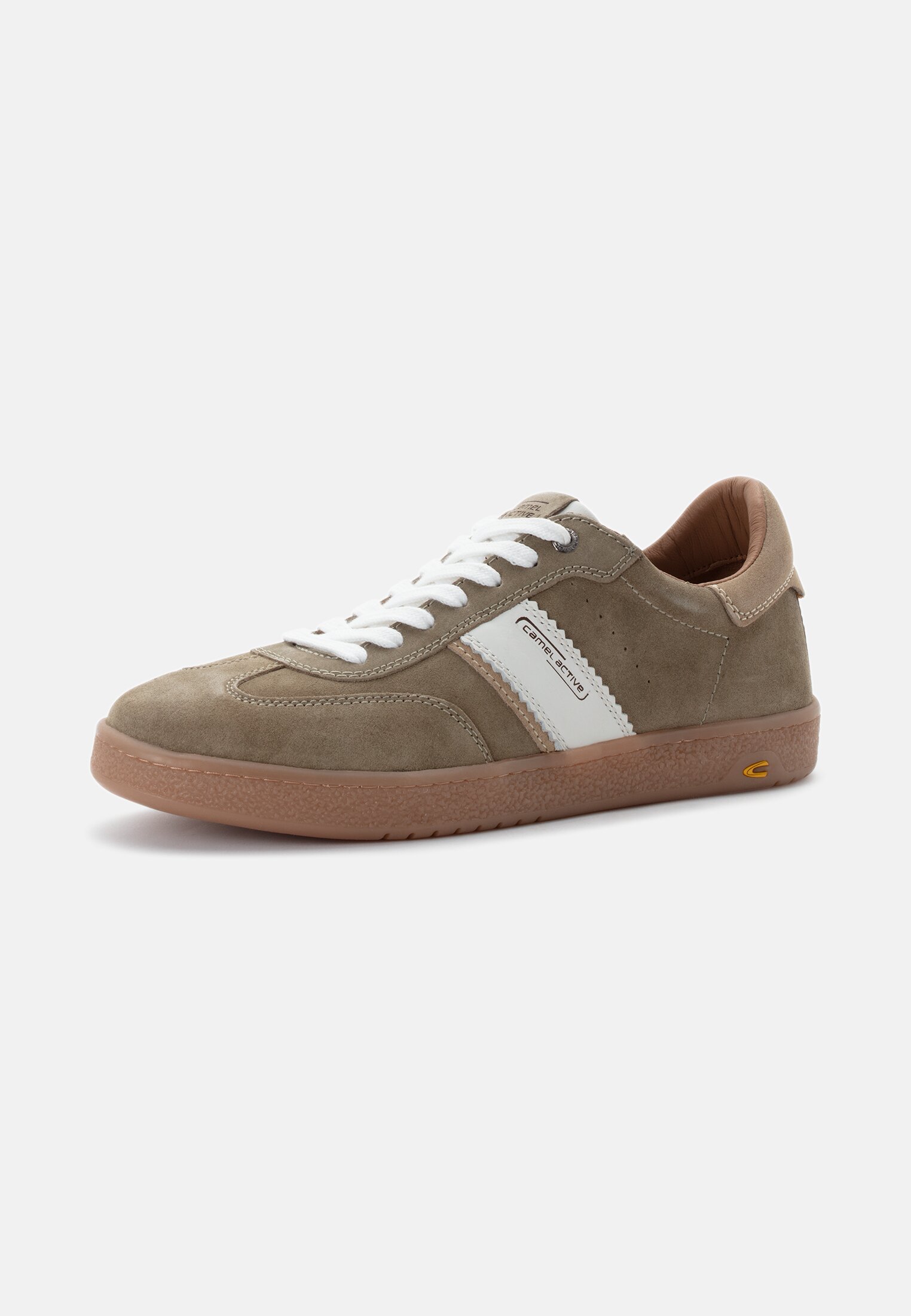 MI_55BNA10-0200-865_2G-00 Herren Sneaker aus Veloursleder Hellkhaki-Weiß frontal hinten