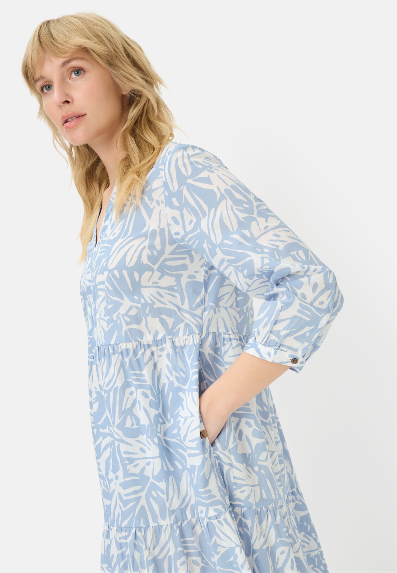 Women Mid-length summer dress with all-over print Light Blue AOP worn emotional