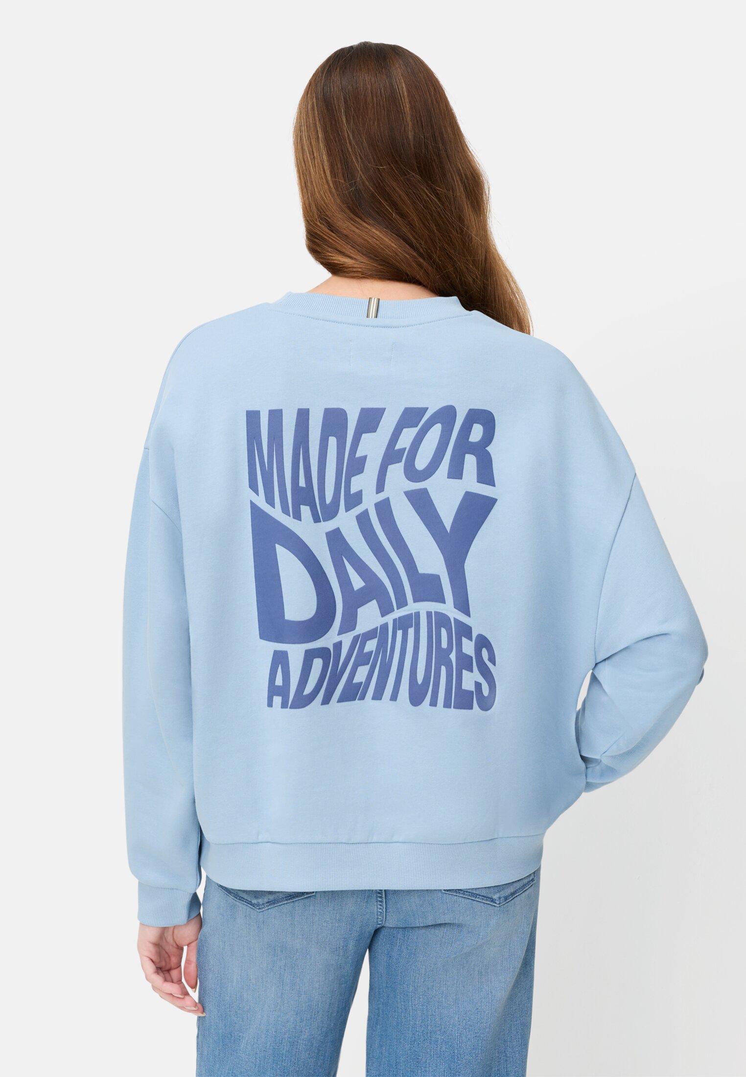 Women Sweatshirt with back print Light Blue worn back