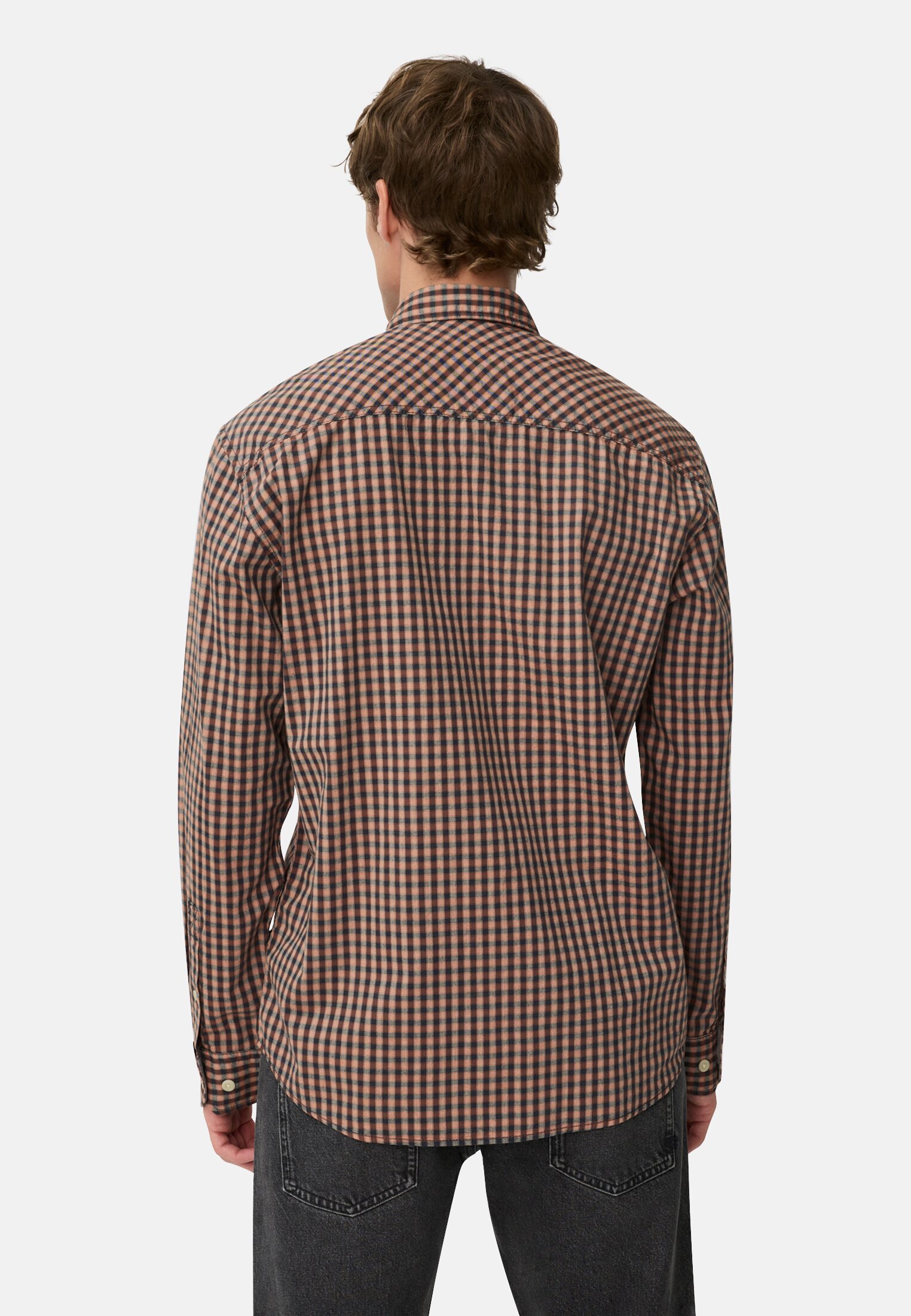 Men Long-sleeved shirt with button-down collar and chest pocket Cinnamon worn back
