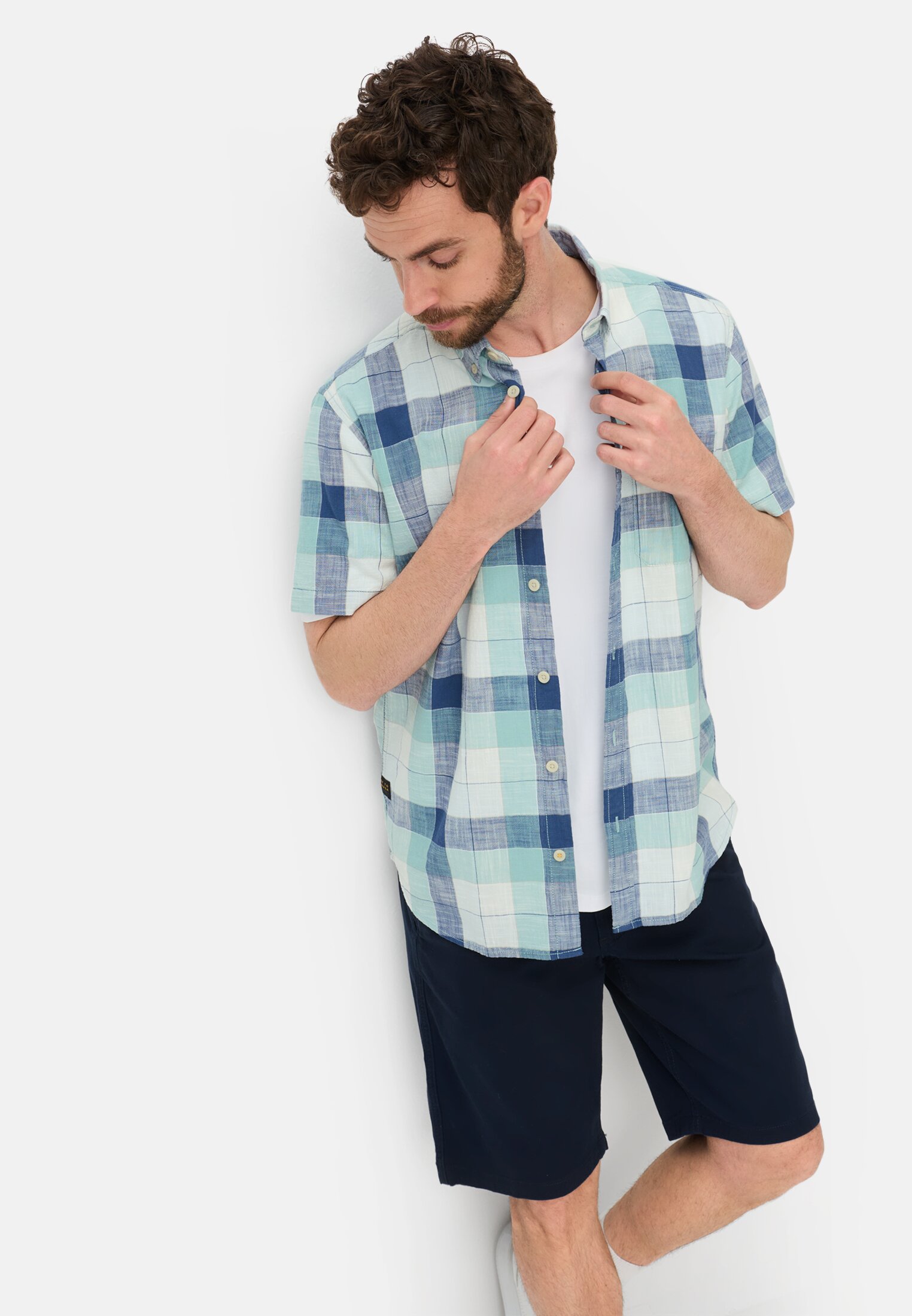 Heren Geruit overhemd van puur katoen Hemelsblauw gedragen emotional