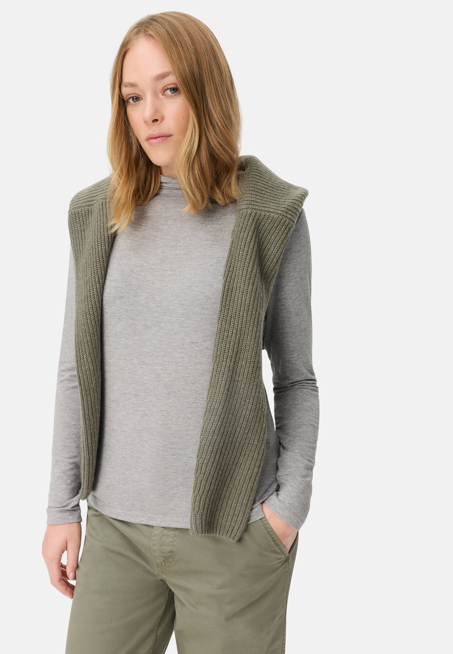 Women Long-sleeved shirt with stand-up collar Gray worn emotional