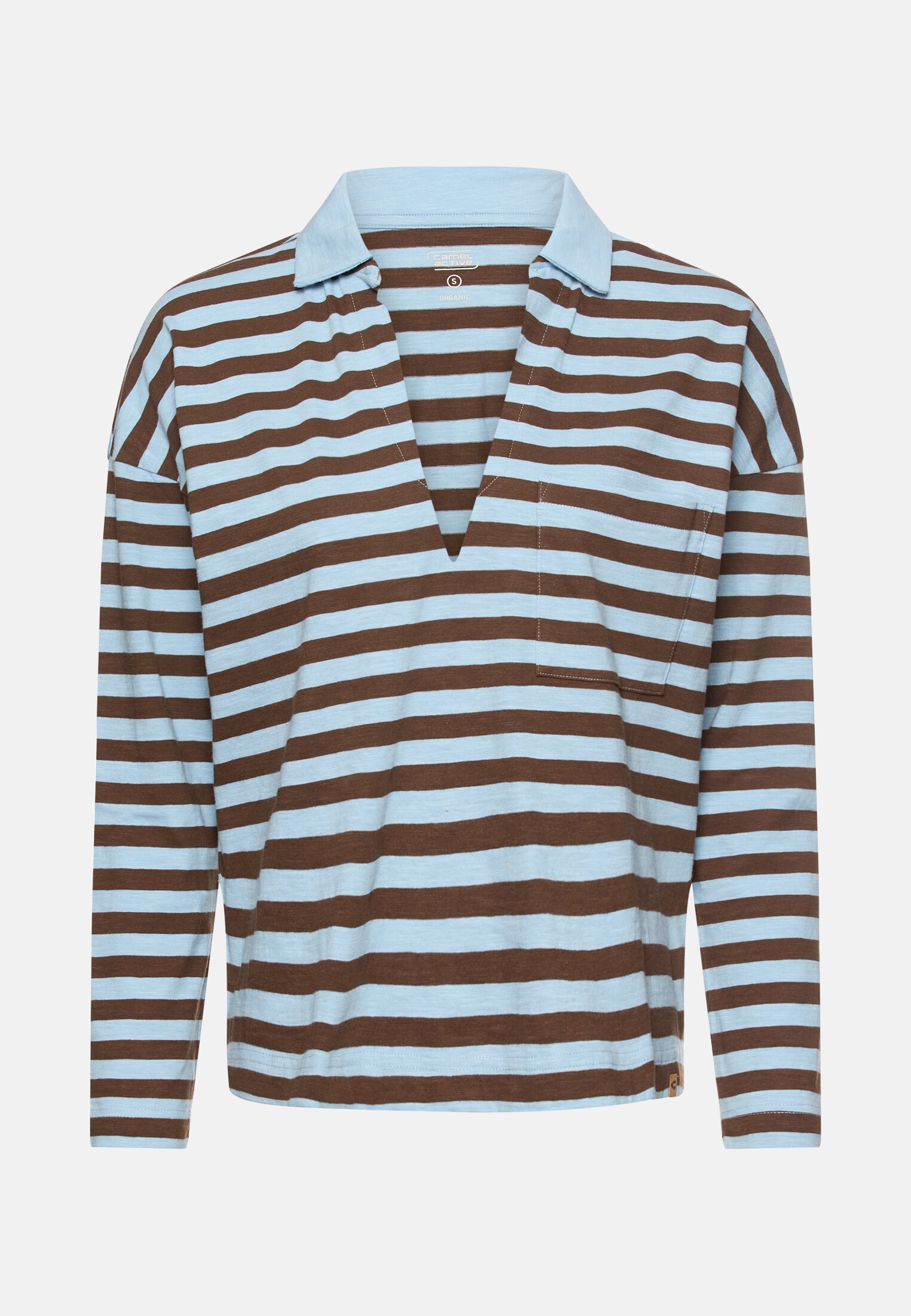 Women Long sleeve shirt with chest pocket Brown frontal front