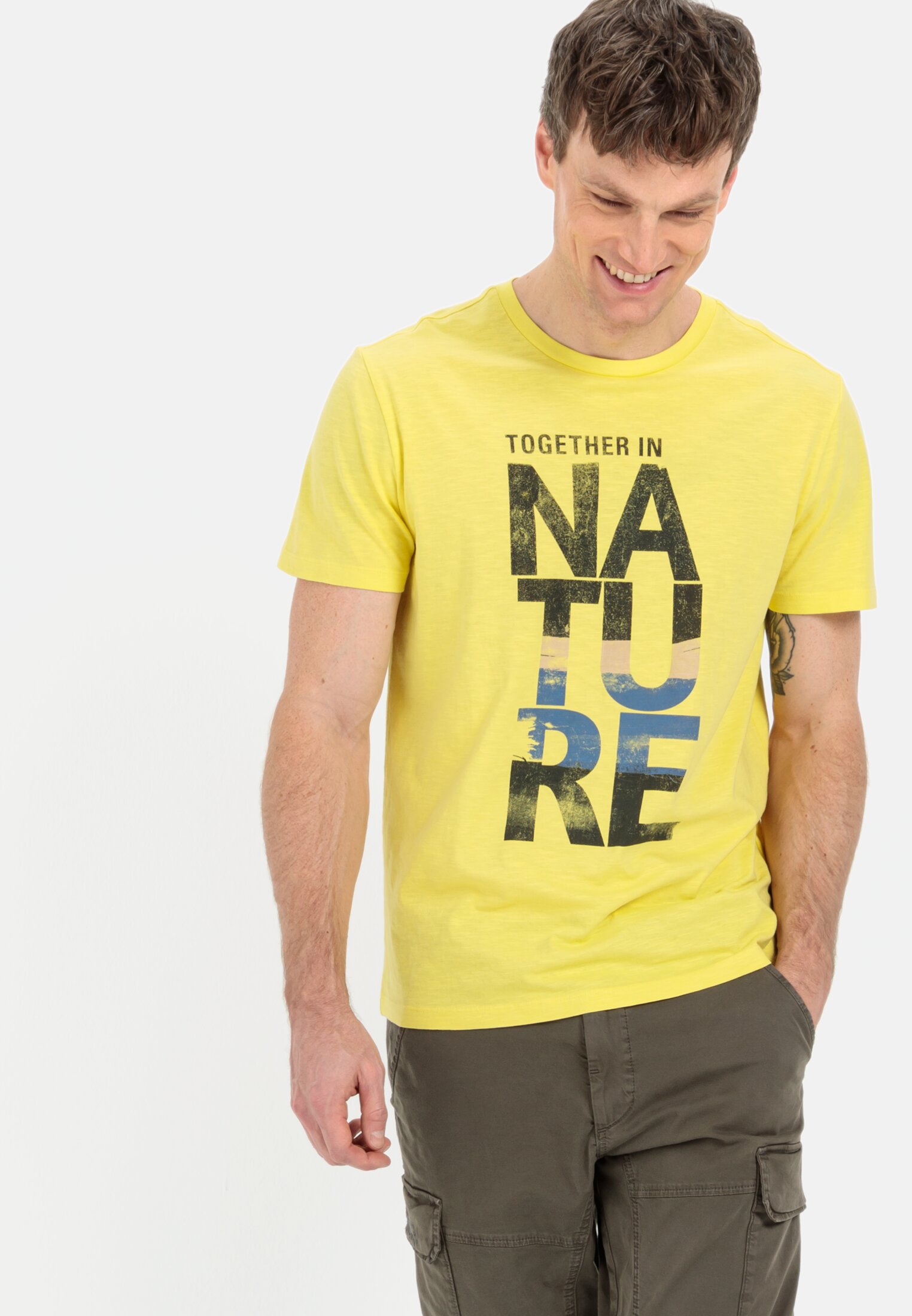 T-Shirt mit Split Neck und Grafikprint