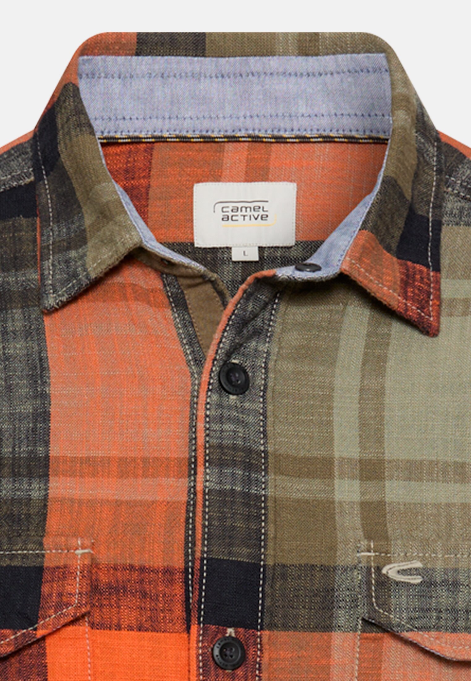 Men Casual Long sleeve shirt made of pure cotton Orange front close