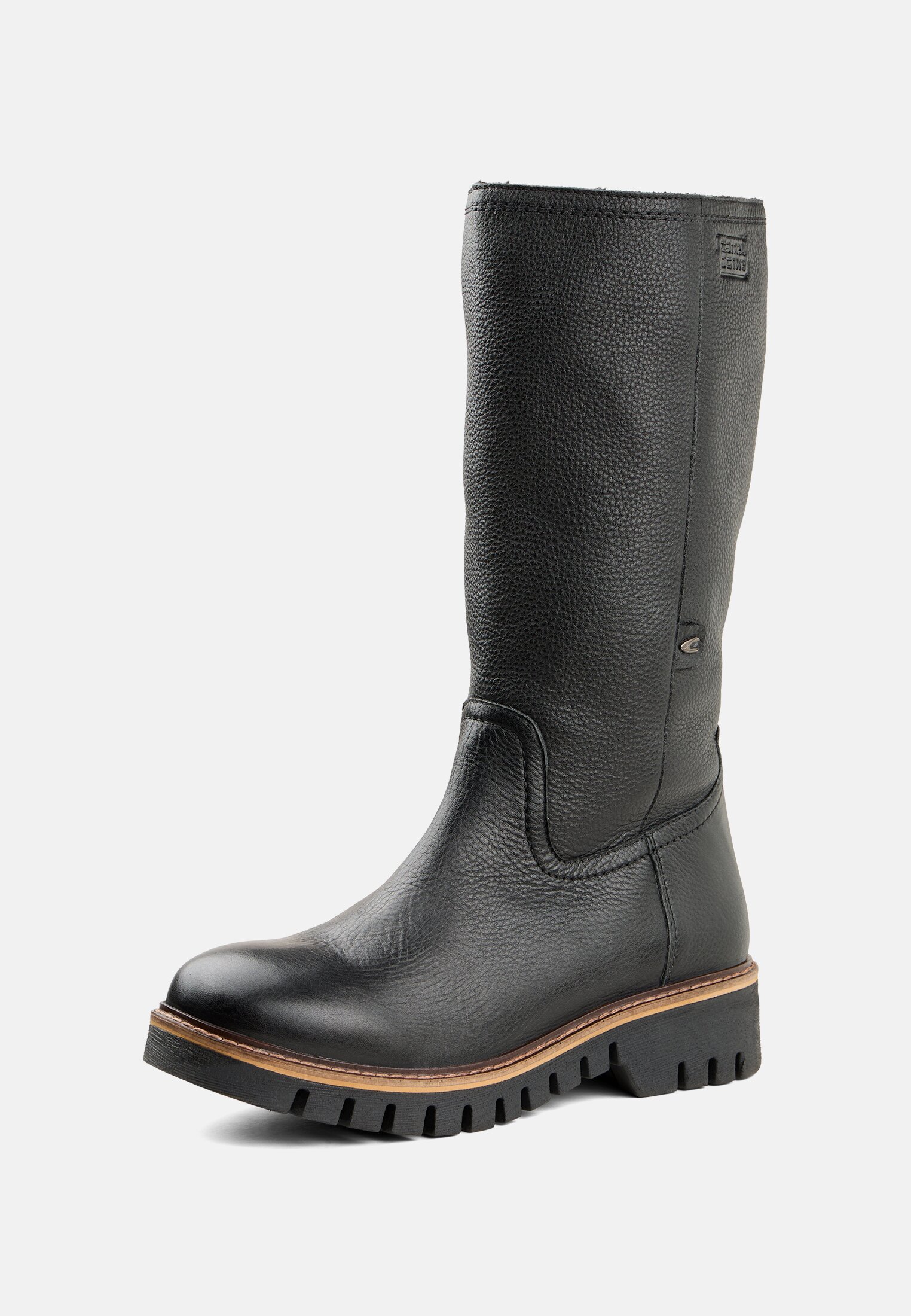 Damen Lederstiefel mit warmem Schaffellfutter Schwarz frontal hinten